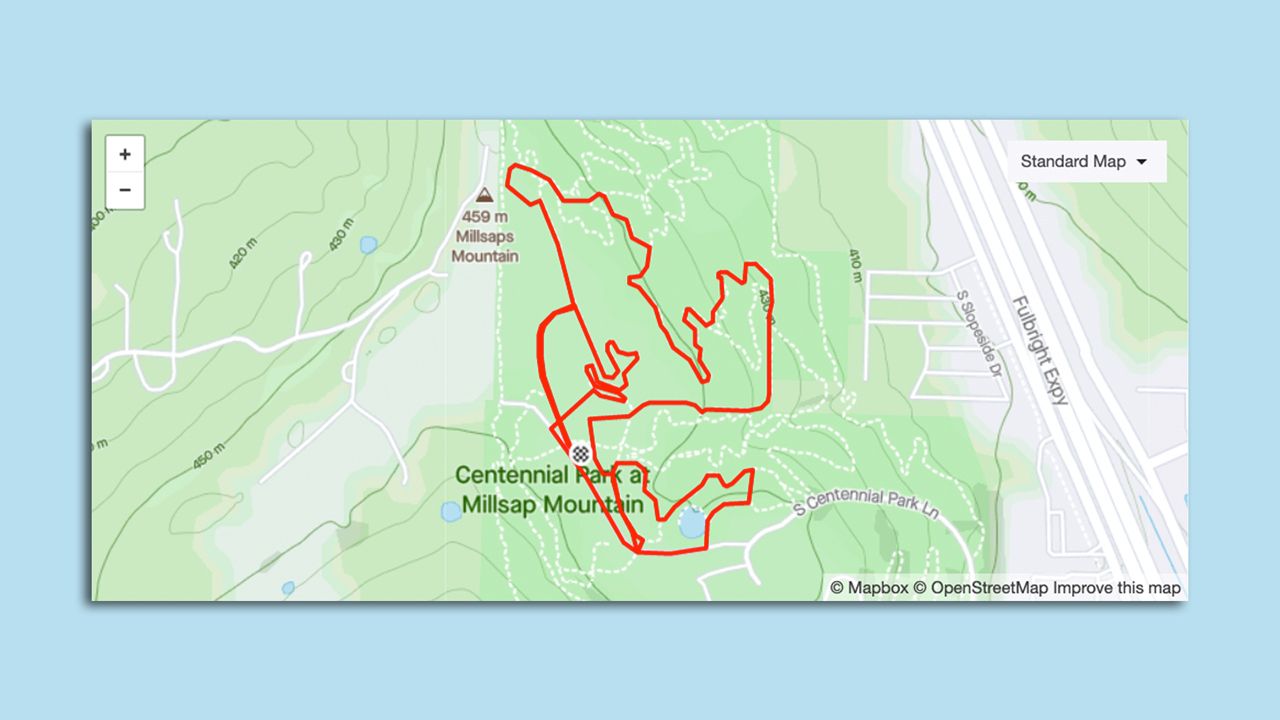 A screenshot of Worth's Strava data recorded during a tour of the cyclo-cross course in Fayetteville. 