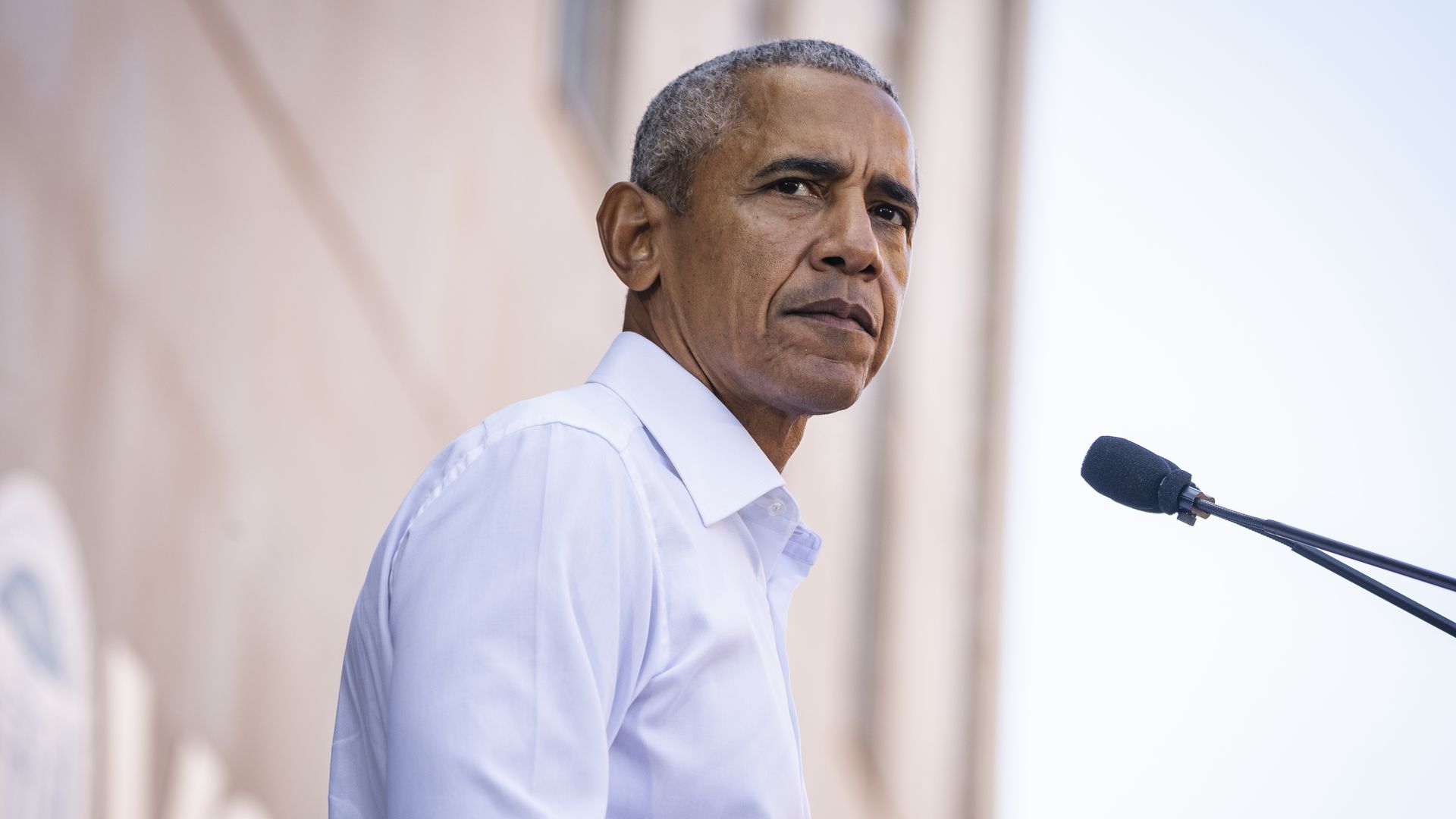 Former U.S. President Barack Obama, speaks during a campaign rally.