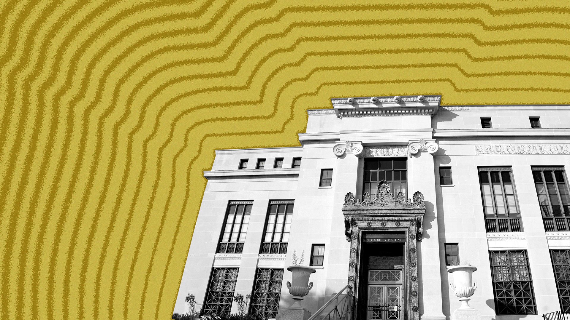 Illustration of Columbus City Hall with lines radiating from it.