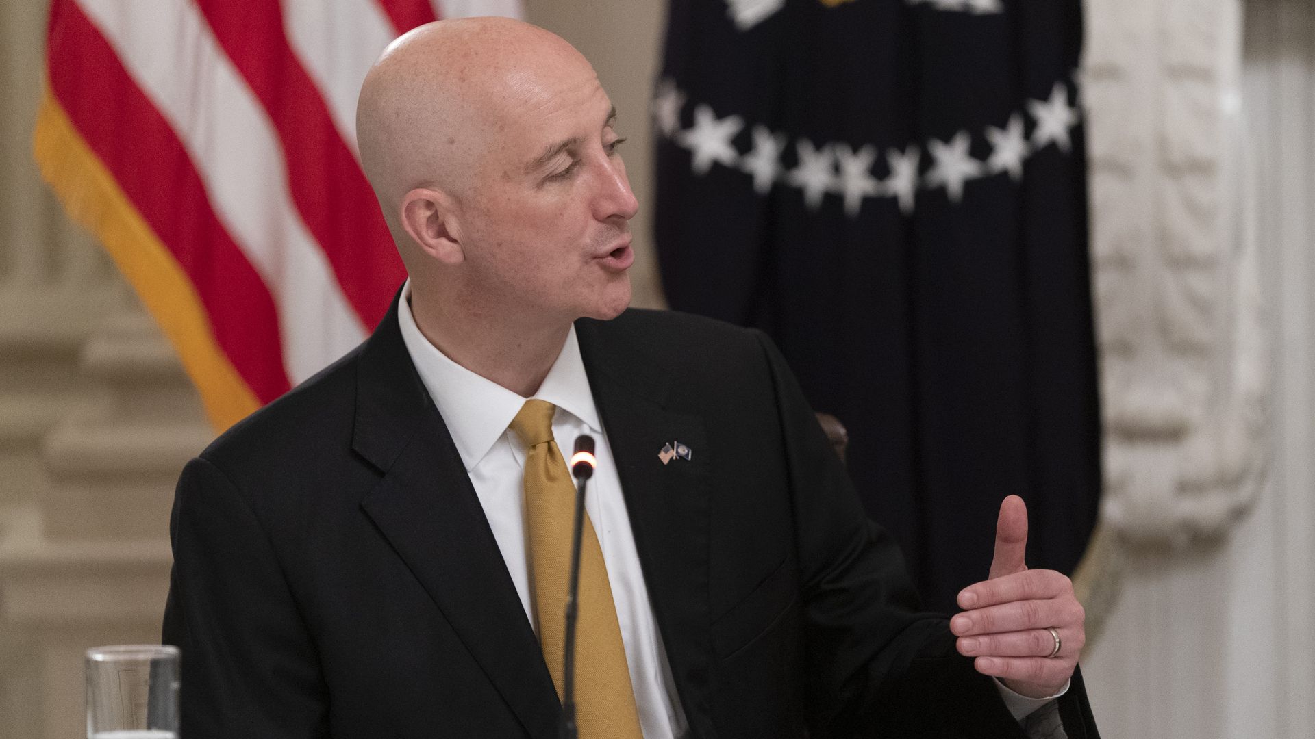 Pete Ricketts, governor of Nebraska, speaks during a meeting with U.S. President Donald Trump and governors.