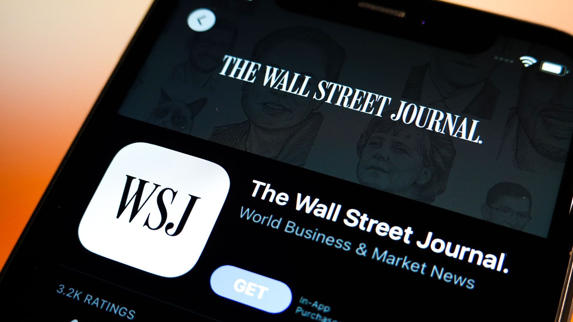 Image of a smartphone displaying the Wall Street Journal logo