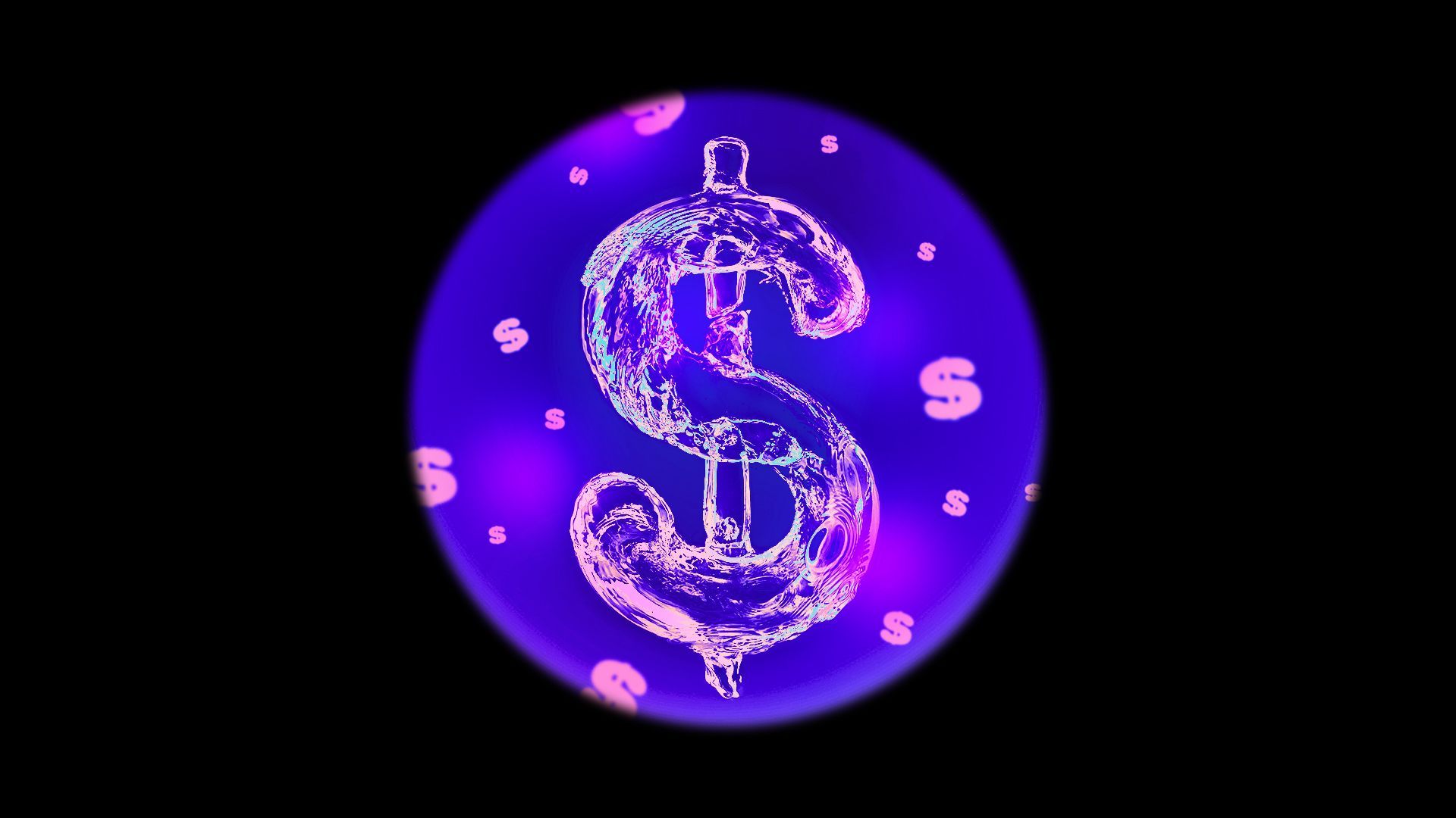Illustration of a view through a microscope looking at dollar sign-shaped cells