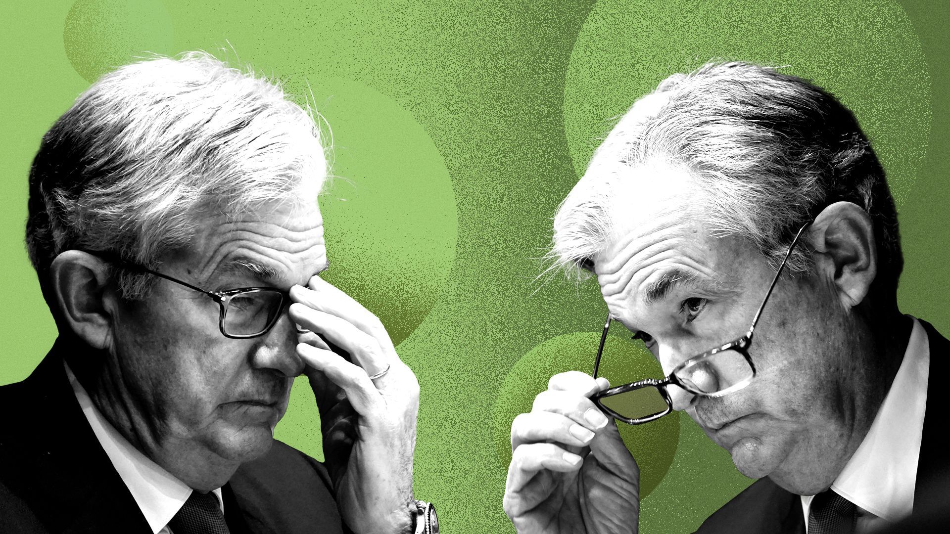 Photo illustration of two Jerome Powell's facing each other