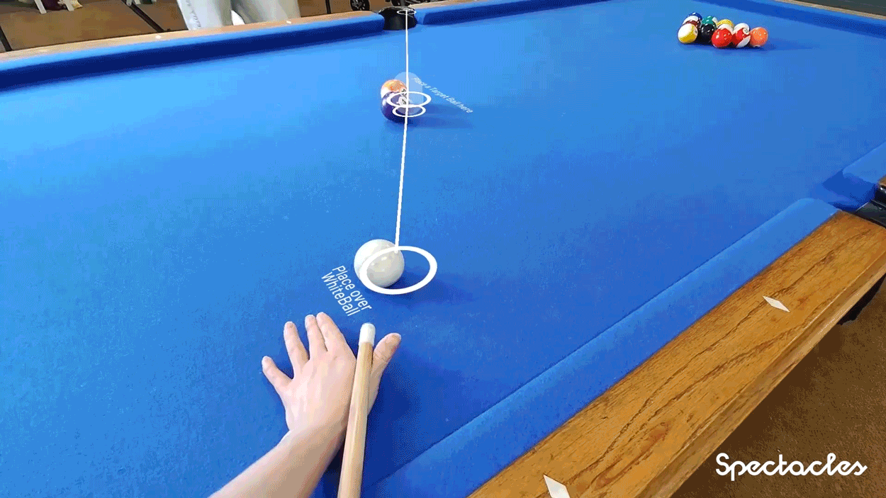 Simulation of AI tool helping someone line up a pool cue