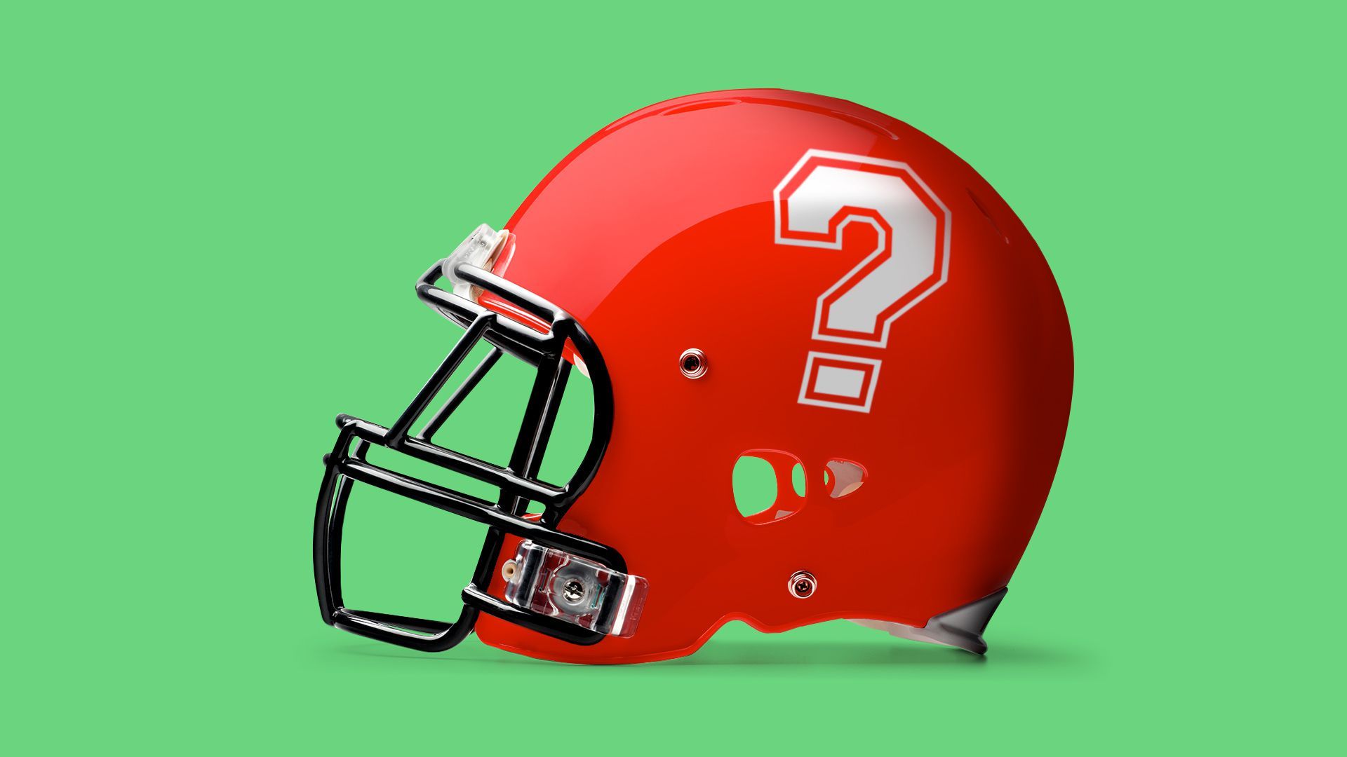 Illustration of a football helmet with a question mark emblem on the side