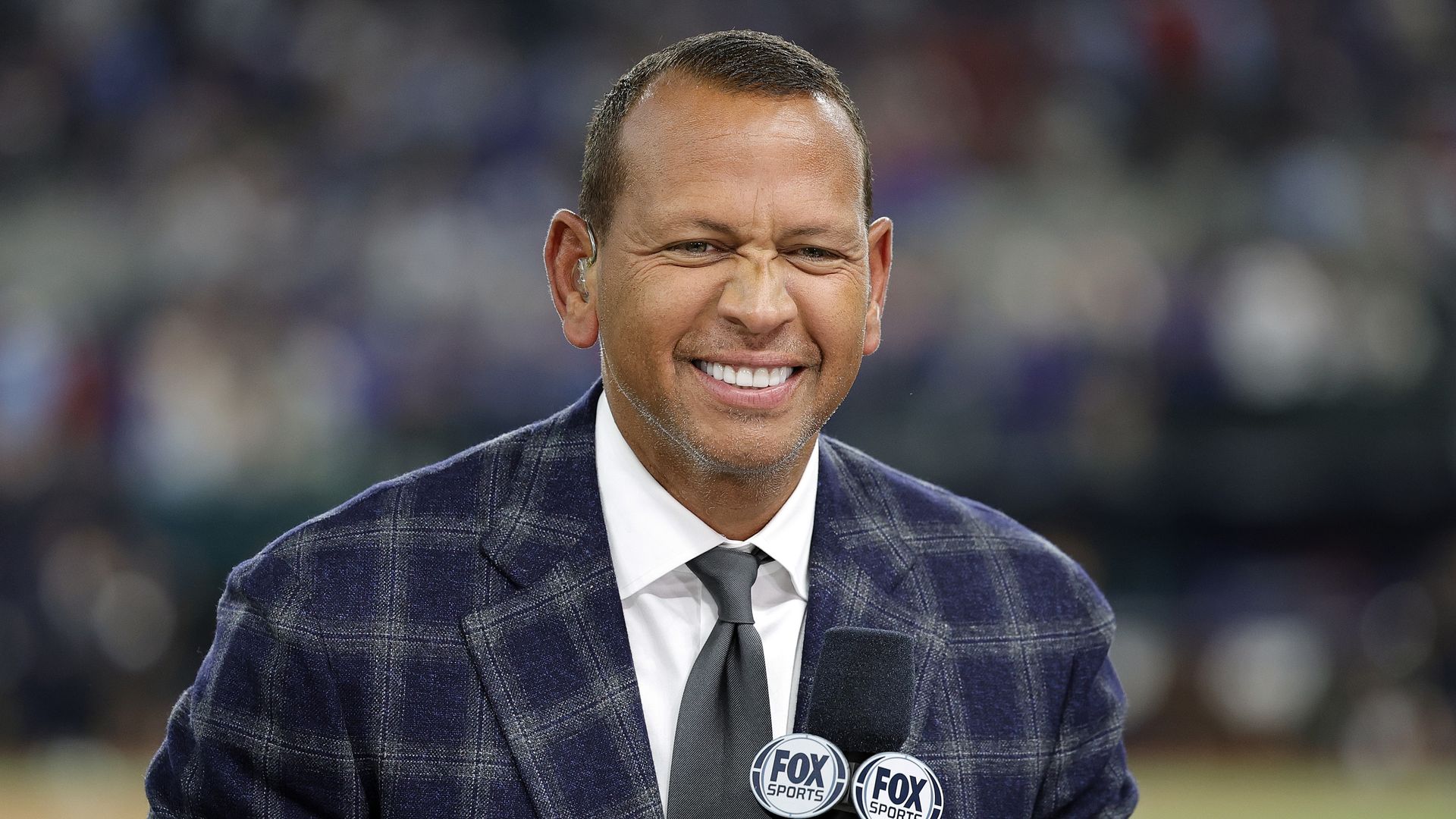  Former MLB player Alex Rodriguez commentates prior to Game One of the World Series between the Arizona Diamondbacks and the Texas Rangers at Globe Life Field on October 27, 2023 in Arlington, Texas.
