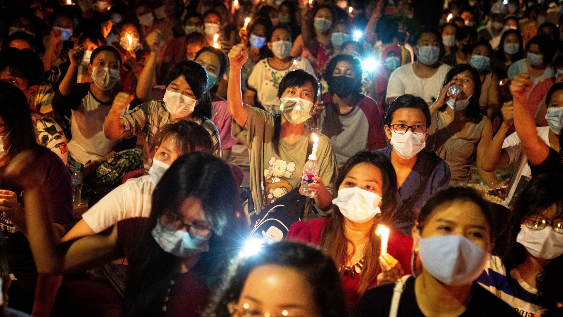 Anti-coup protesters gathered in Yangon, Myanmar, on March 13.
