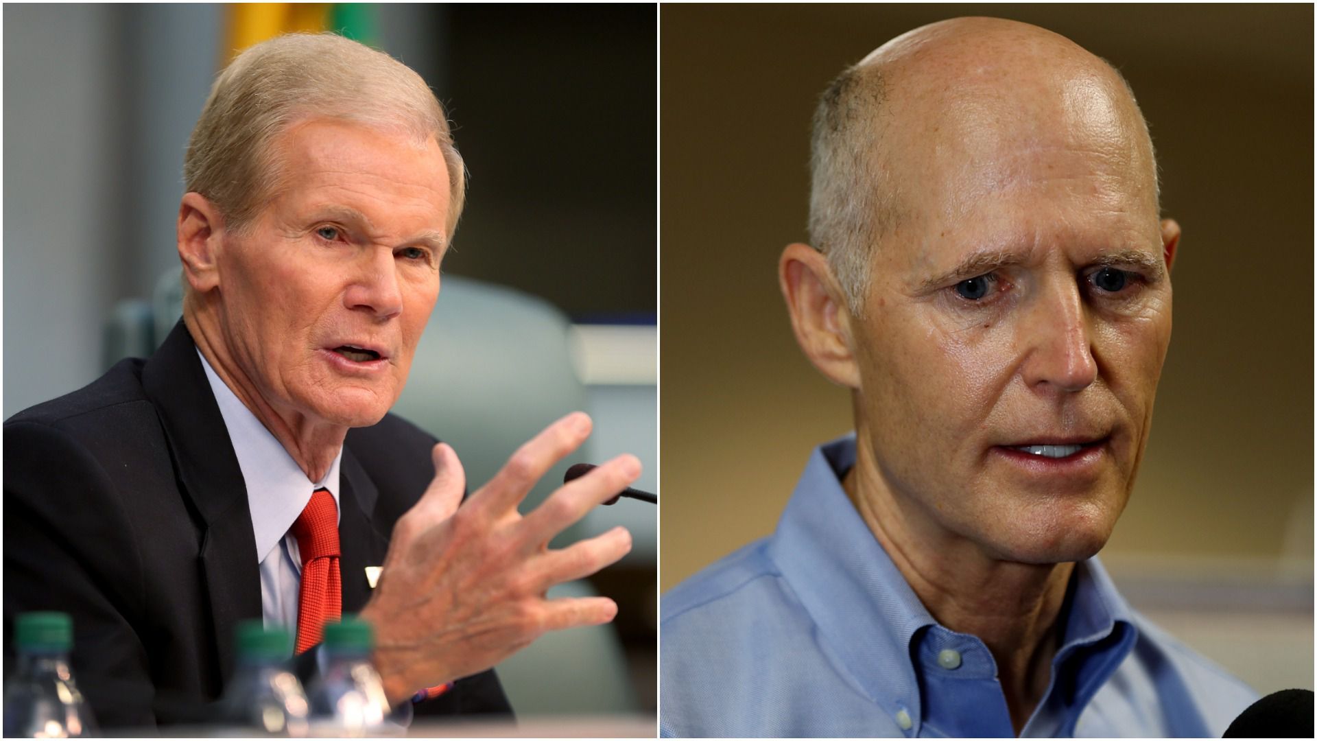 A split image of Bill Nelson and Rick Scott