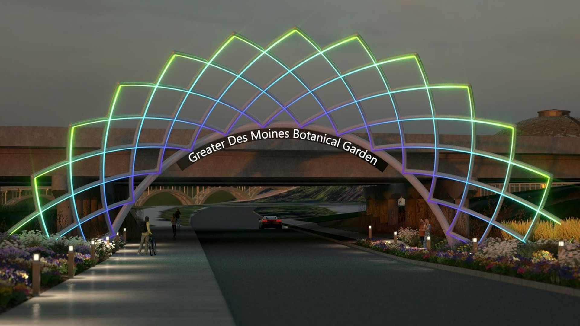 A rendering of a new sign for the Greater Des Moines Botanical Gardens.