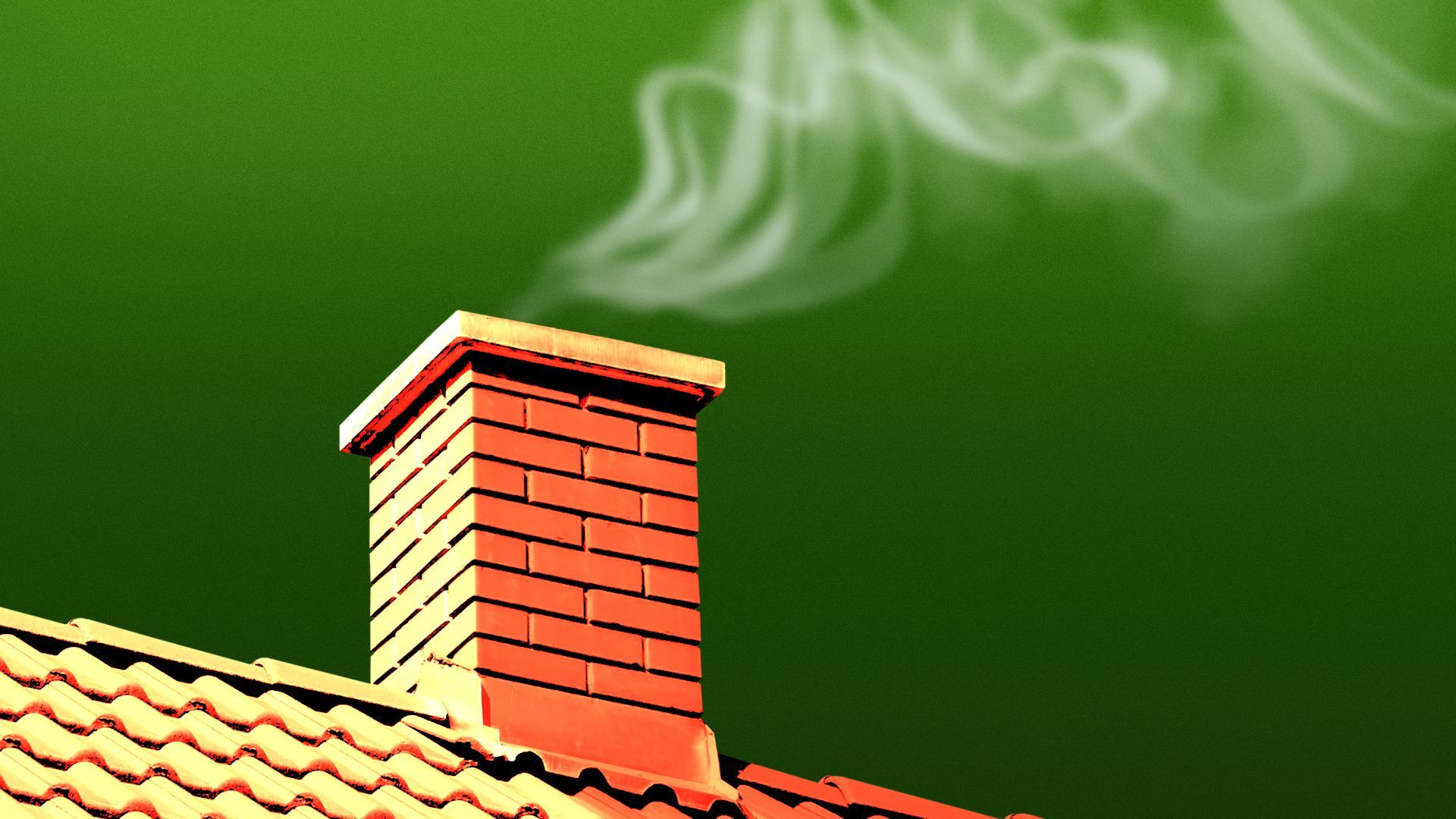Illustration of marijuana-like smoke coming out of a chimney