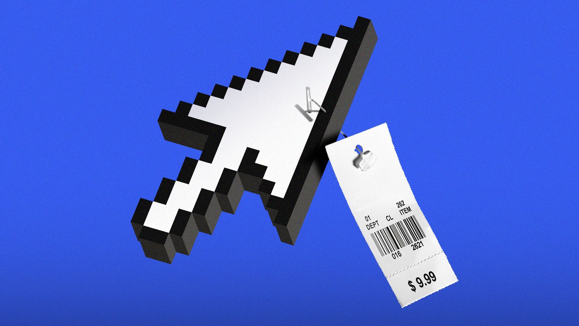Illustration of a cursor arrow with a retail price tag