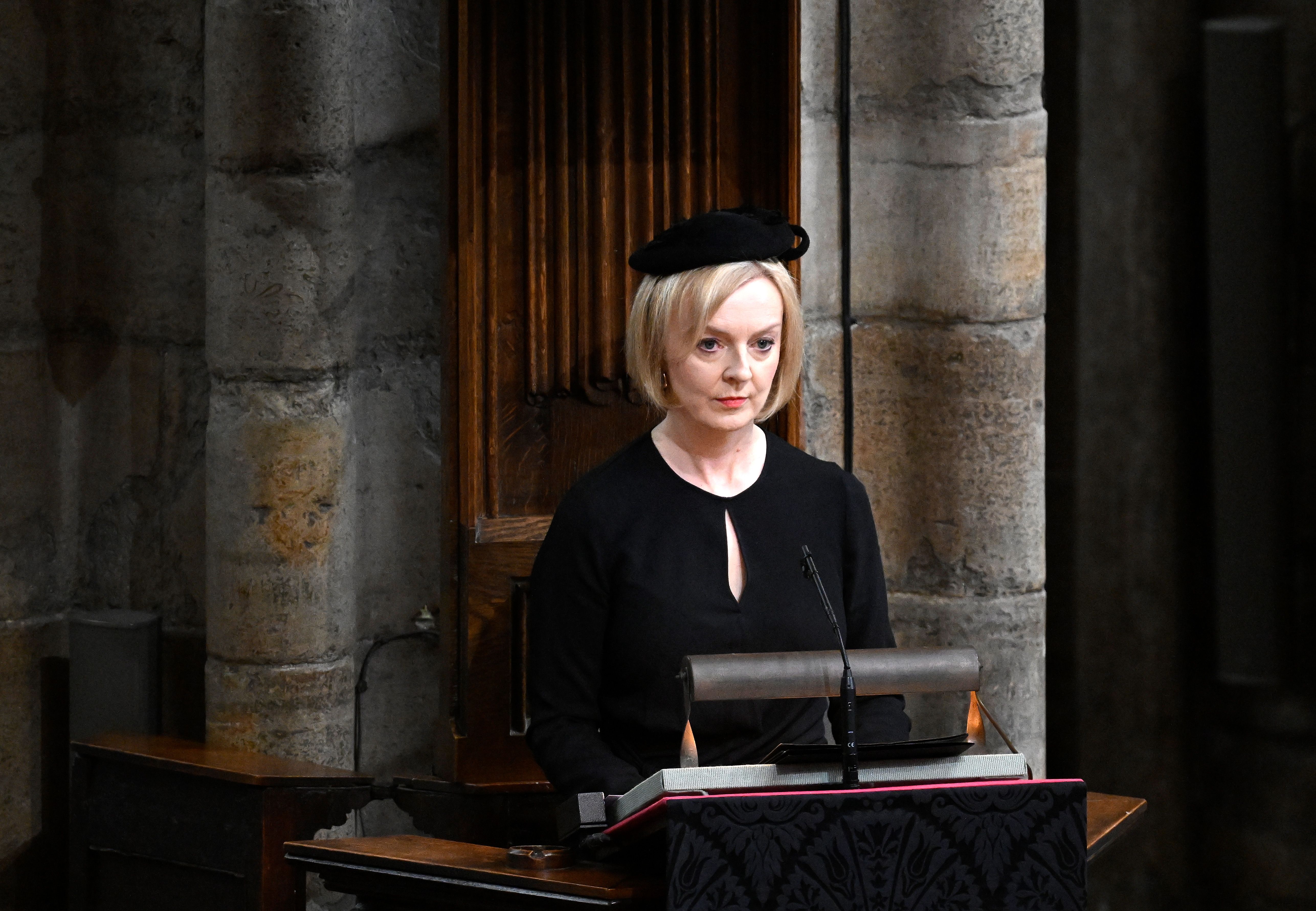 U.K. Prime Minister Liz Truss delivers a reading during the state funeral of Queen Elizabeth II.