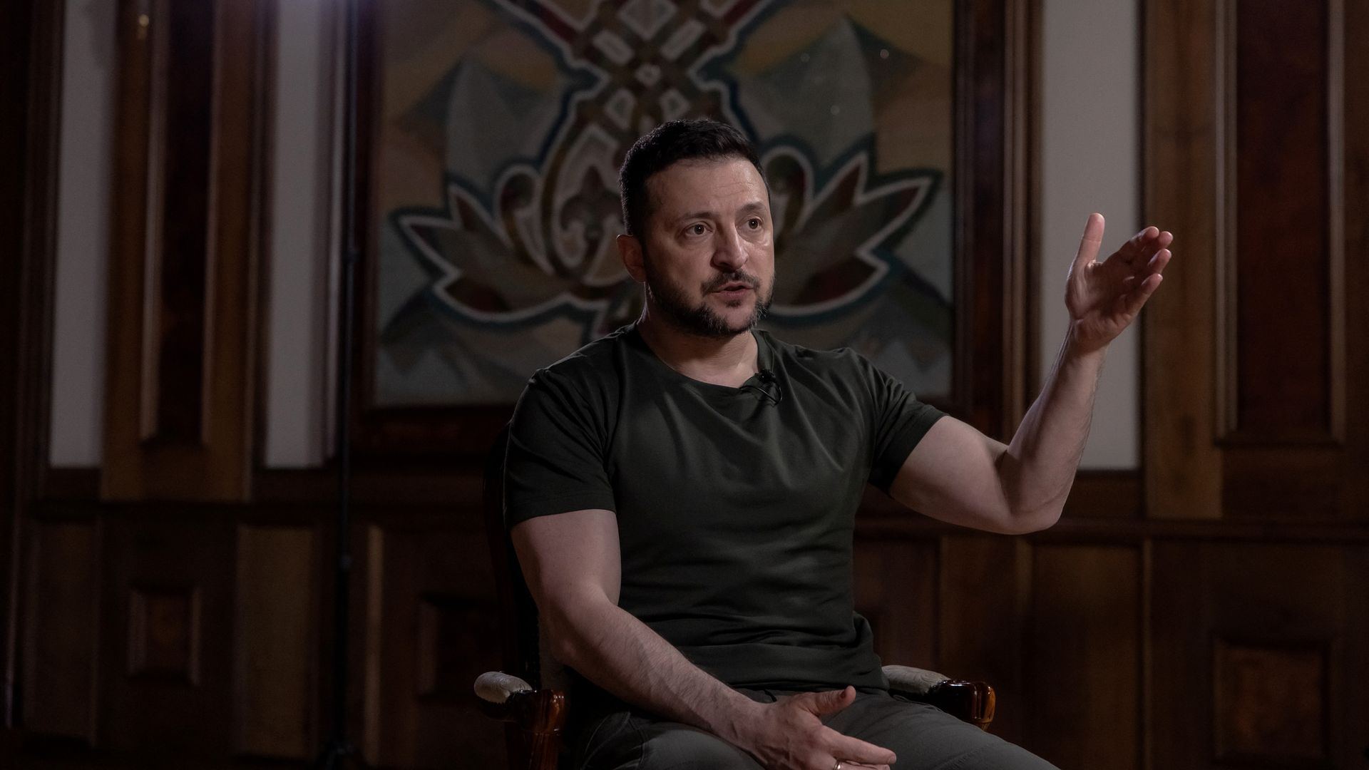 Ukrainian President Volodymyr Zelensky speaking during an AFP interview in Kyiv on May 17.