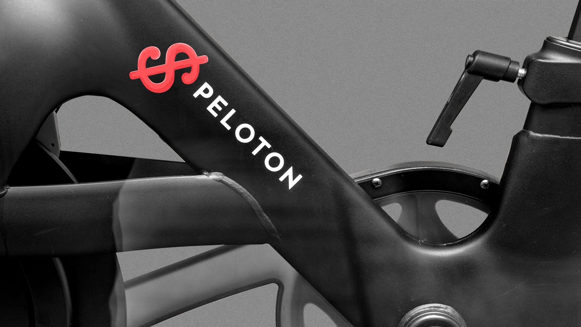 Illustration of a Peloton bike with the logo replaced by a dollar sign.