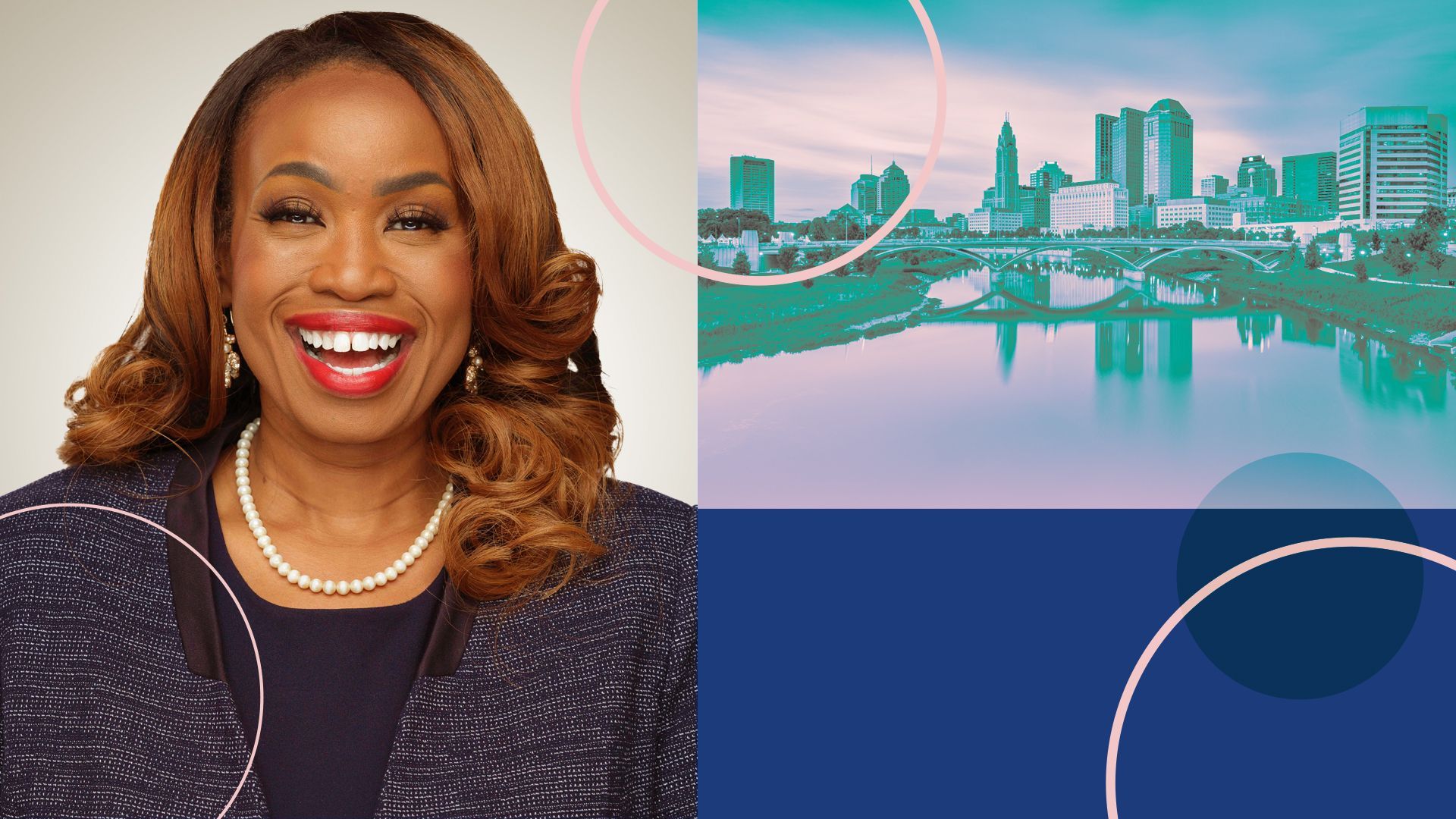 Photo illustration of Shayla Favor, the new Franklin County prosecutor, next to a photo of Columbus