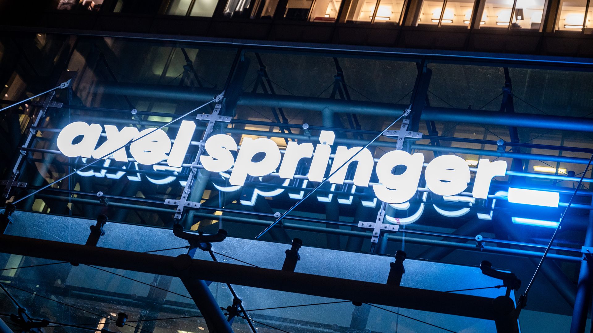 Axel Springer logo sign over the firm's headquarters