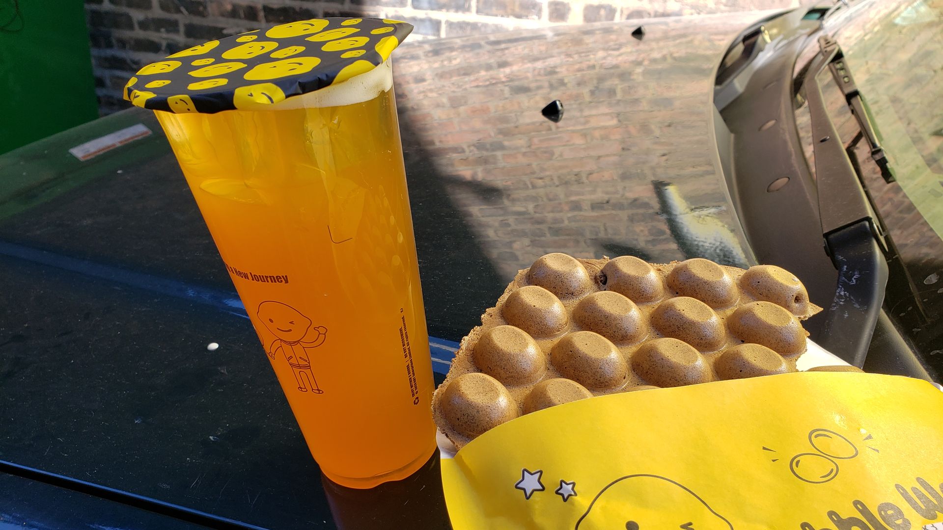 Drink and waffles