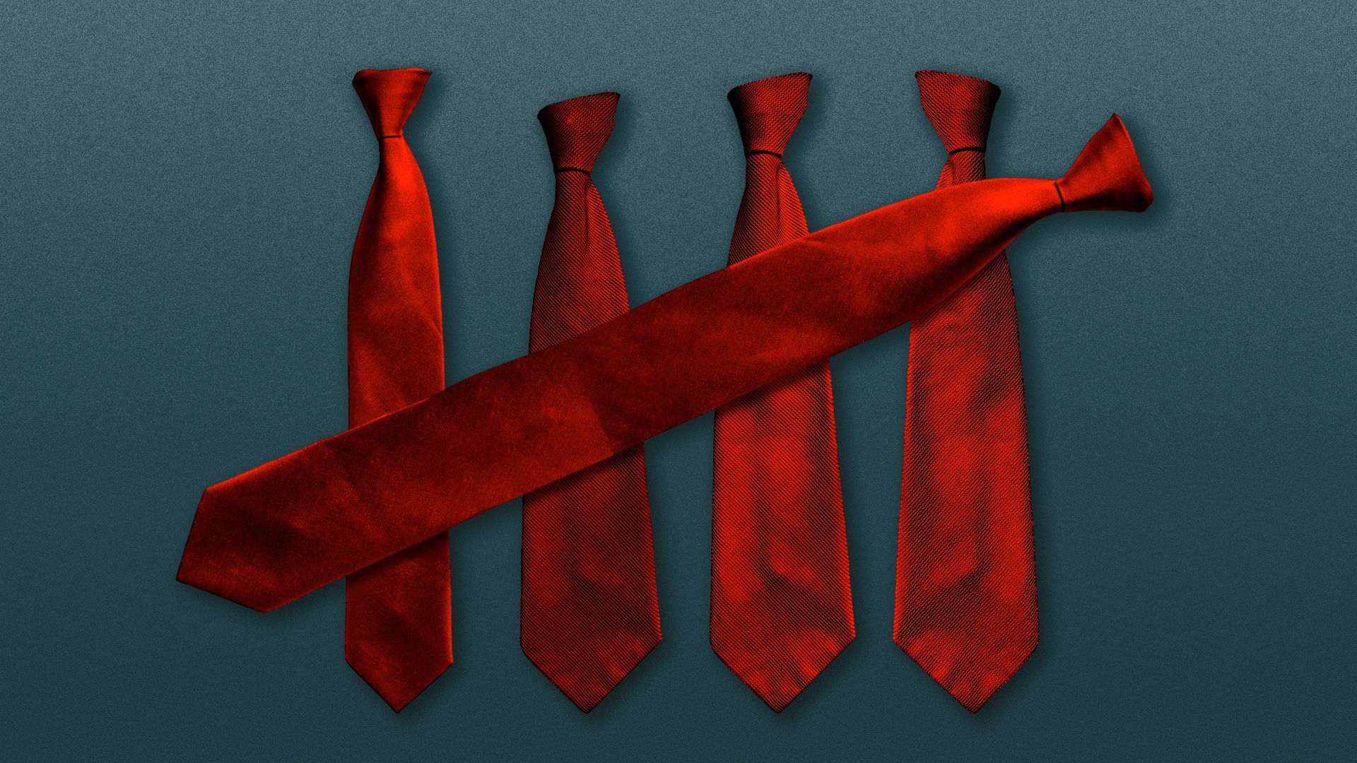 Illustration of a tally mark made out of five red neckties.