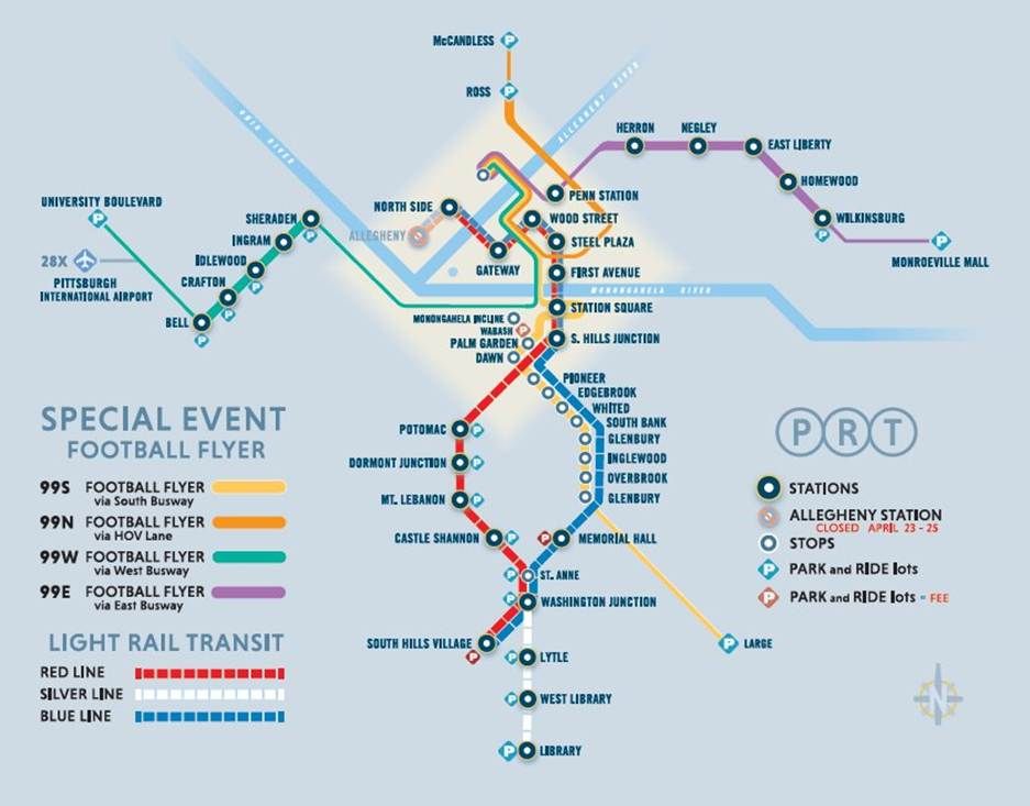 A map of Pittsburgh Regional Transit's system for the NFL Draft