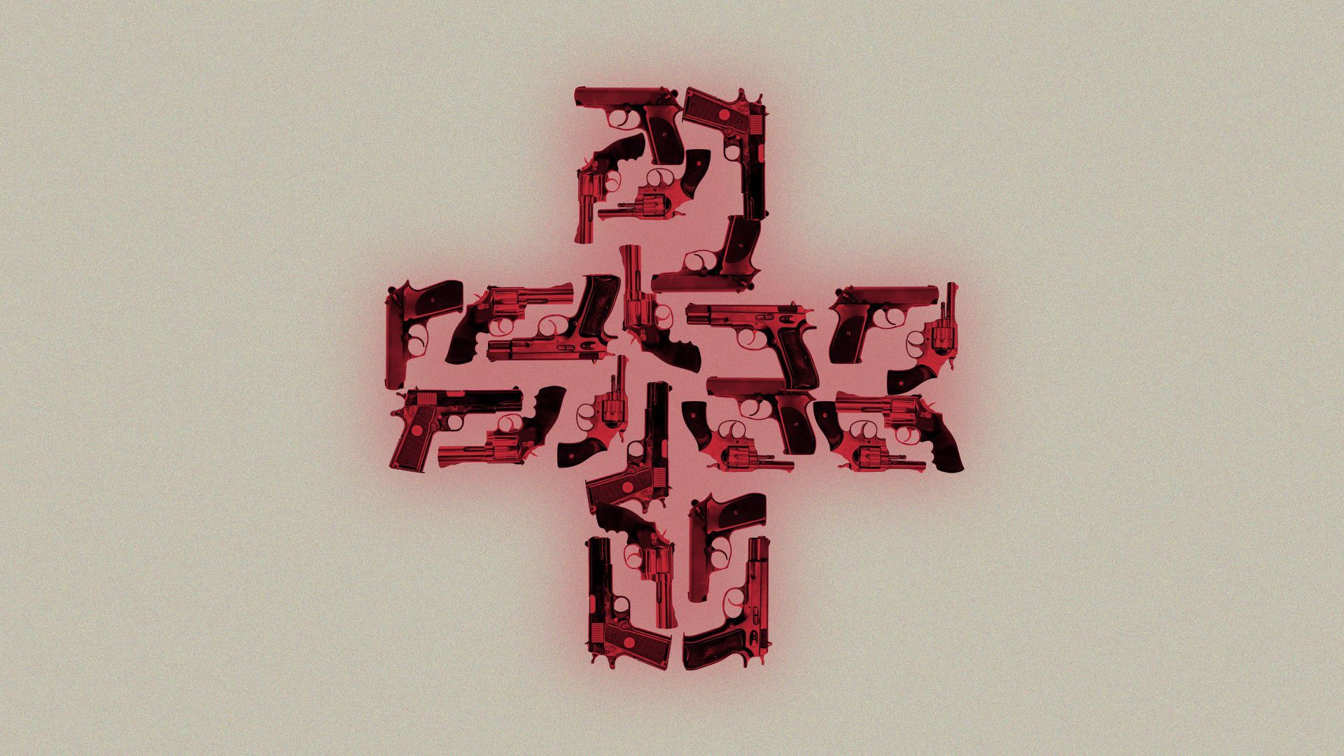 Red first aid cross made out of guns