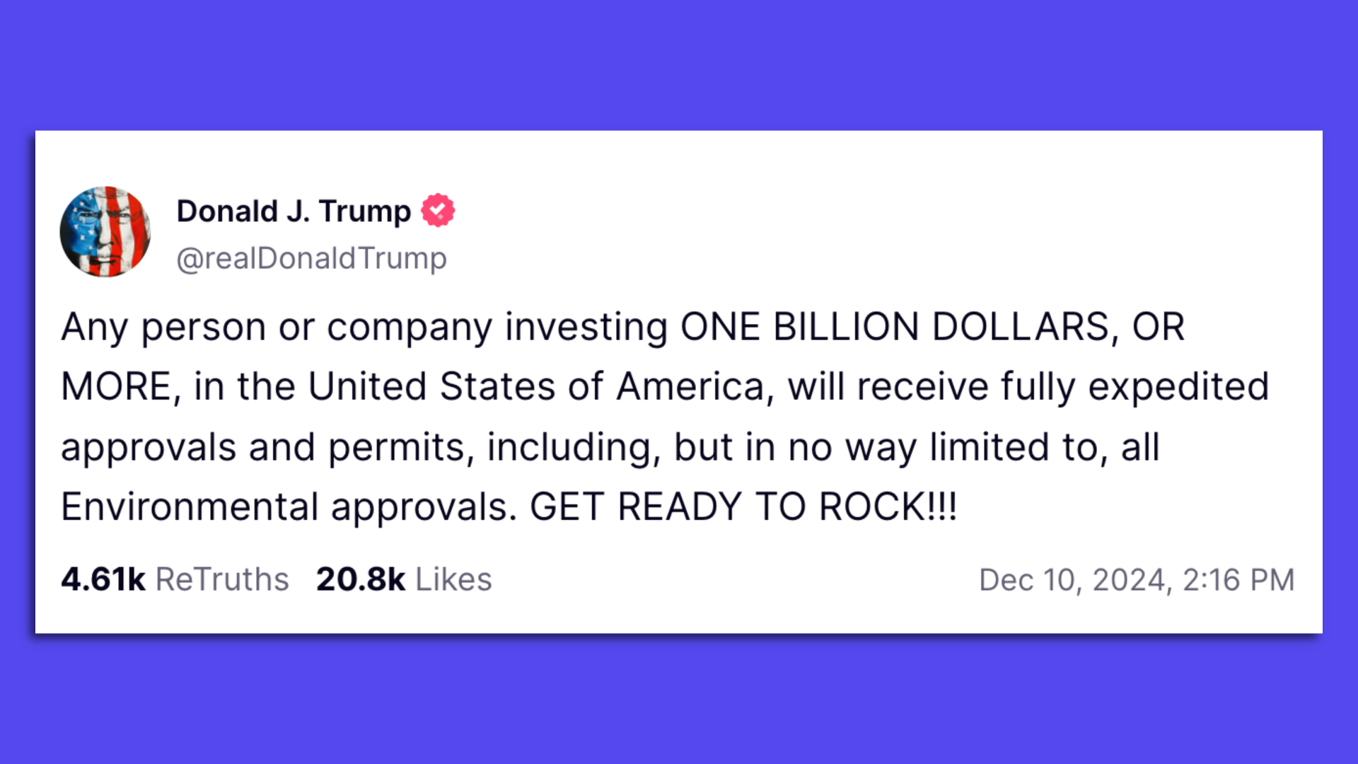 screenshot of trump post on truth social