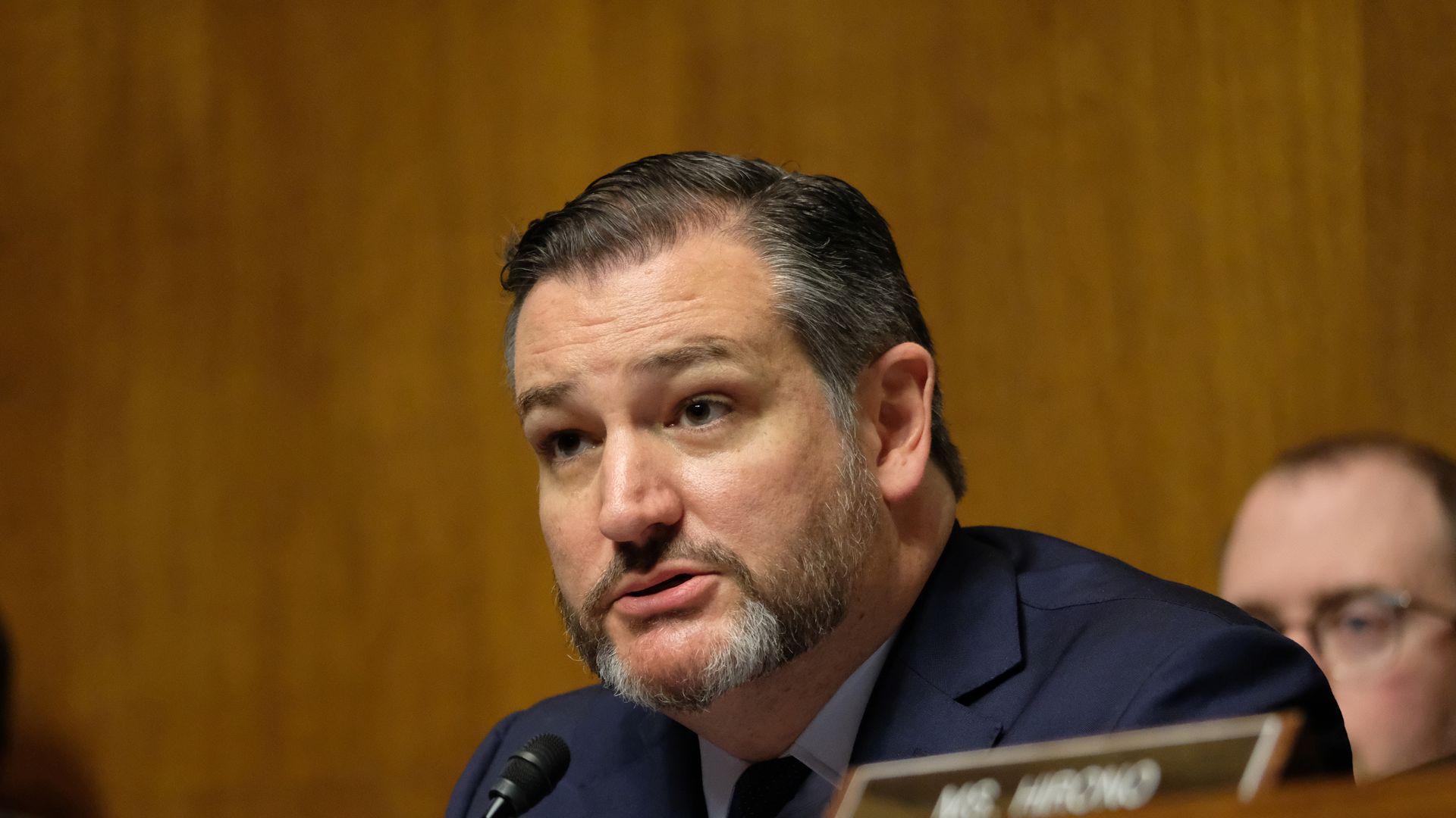 A photo of Sen. Ted Cruz speaking at a Senate Judiciary Committee hearing on tech censorship with Twitter and Facebook.
