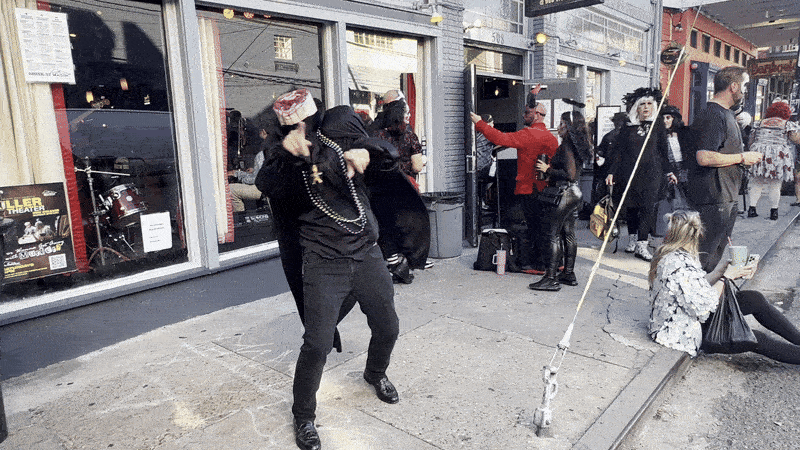 Image shows the Headless Horseman dancing.