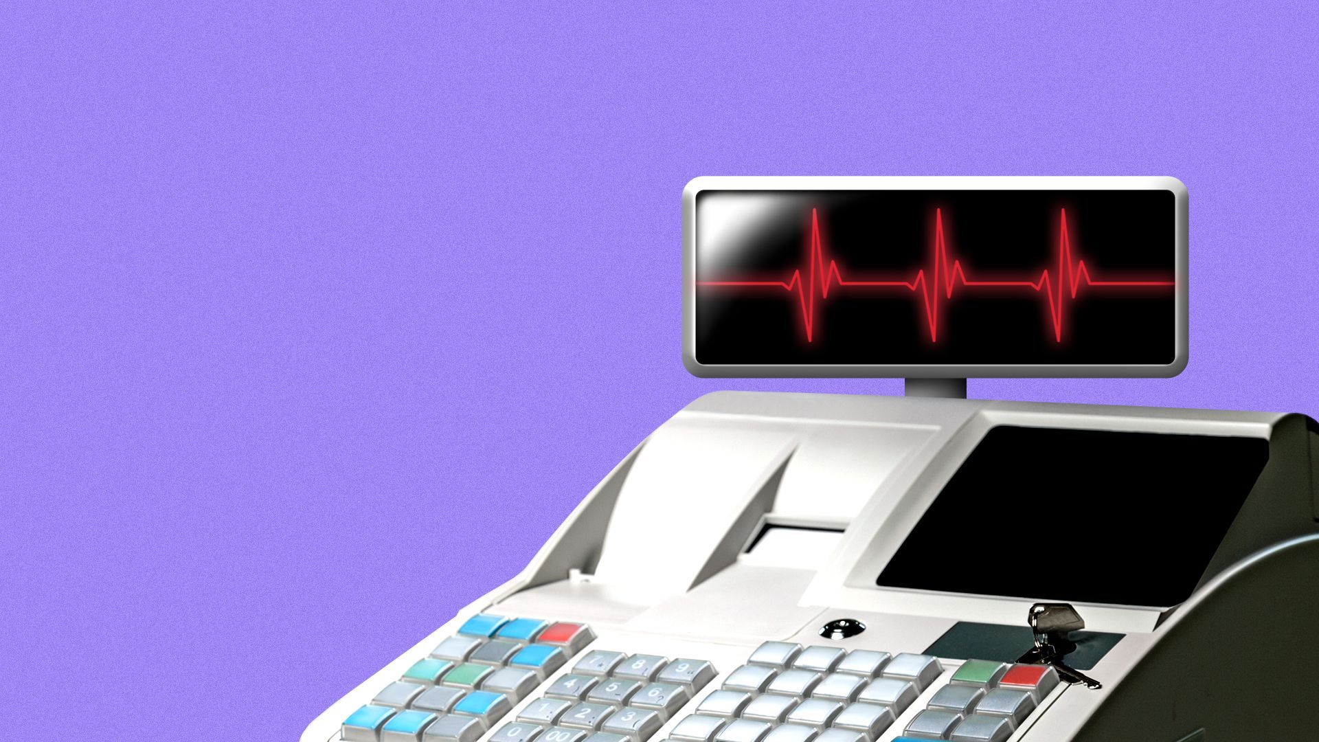 Illustration of a cash register with an EKG on the screen