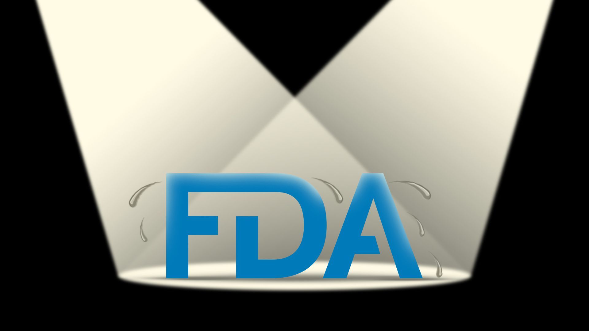Illustration of the FDA logo sweating under a spotlight. 
