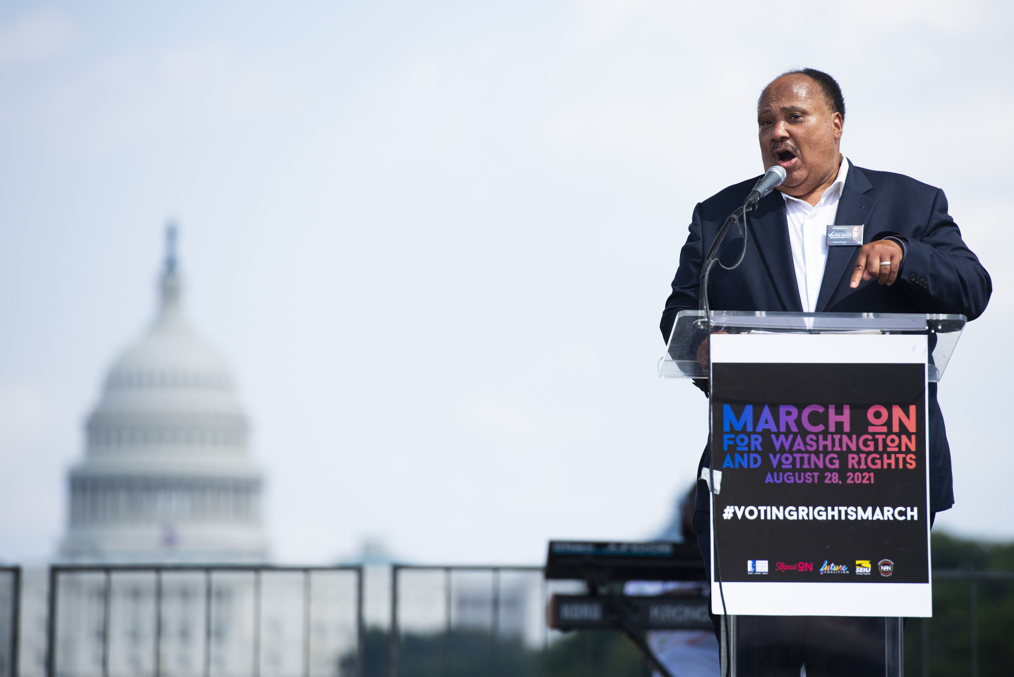 Martin Luther King III speaks during the March On for Washington and Voting Rights rally in Washington, D.C., U.S., on Saturday, Aug. 28, 2021. 
