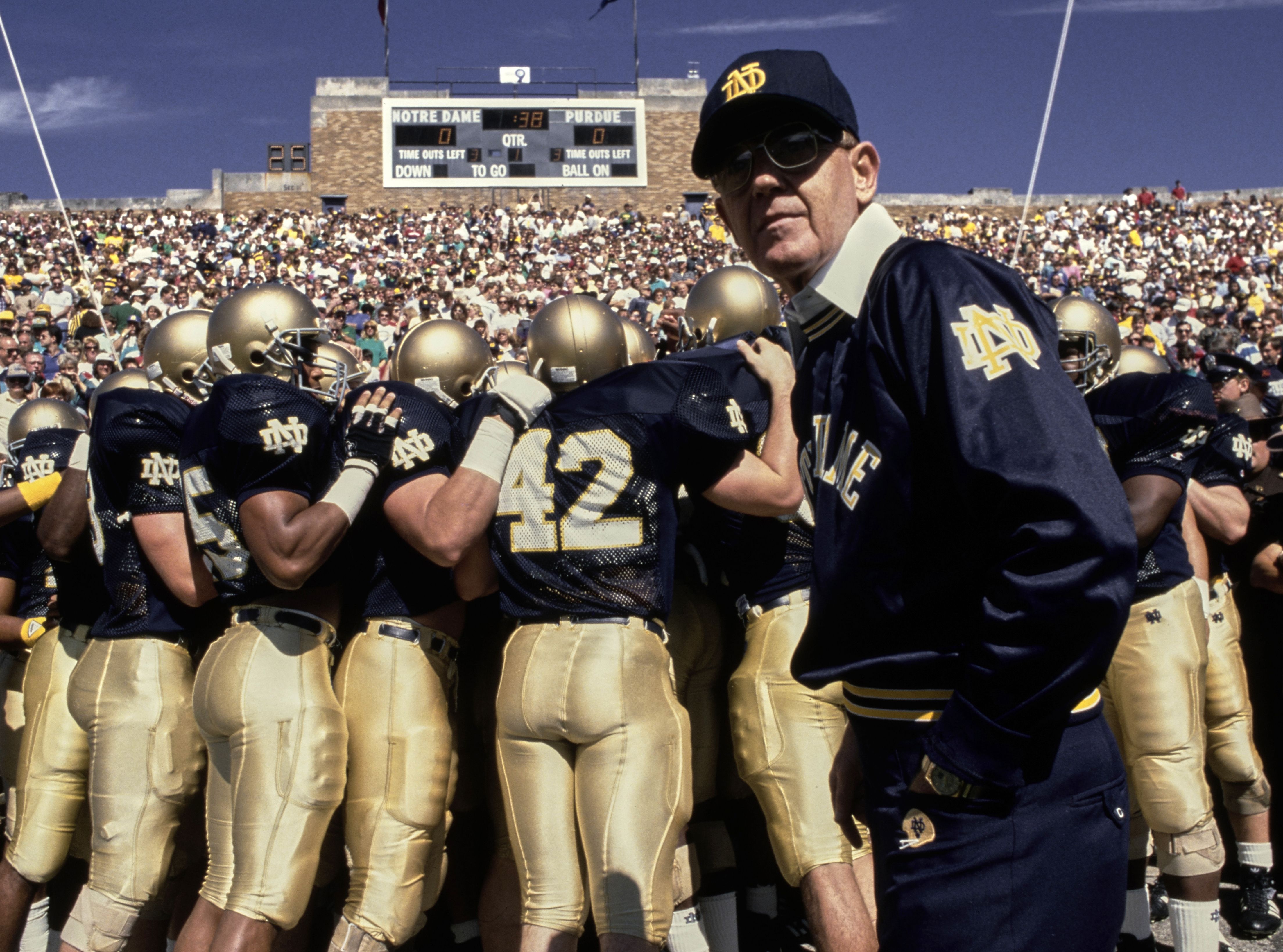 Then-Notre Dame coach Lou Holtz during a game against Purdue in 1988.