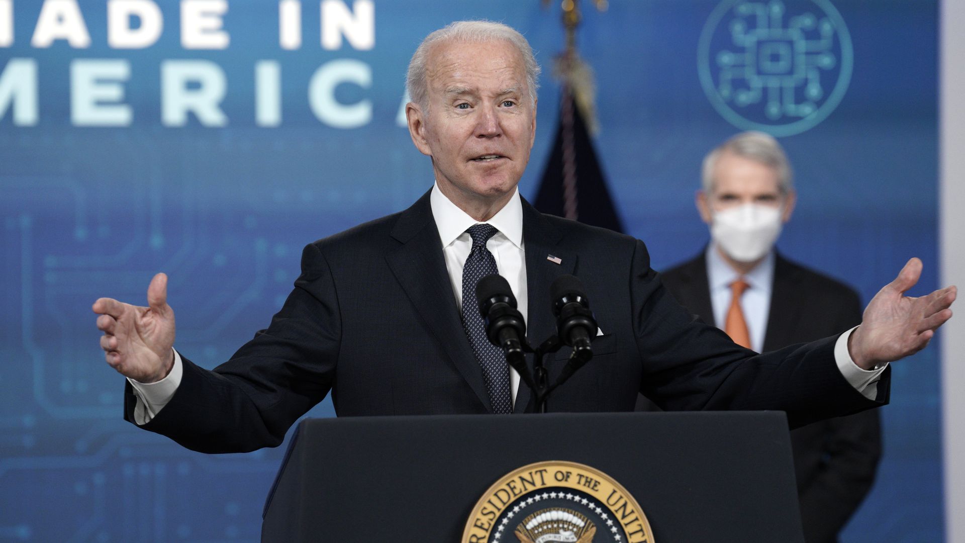 President Biden speaking from Eisenhower Executive Office Building on Jan. 21.