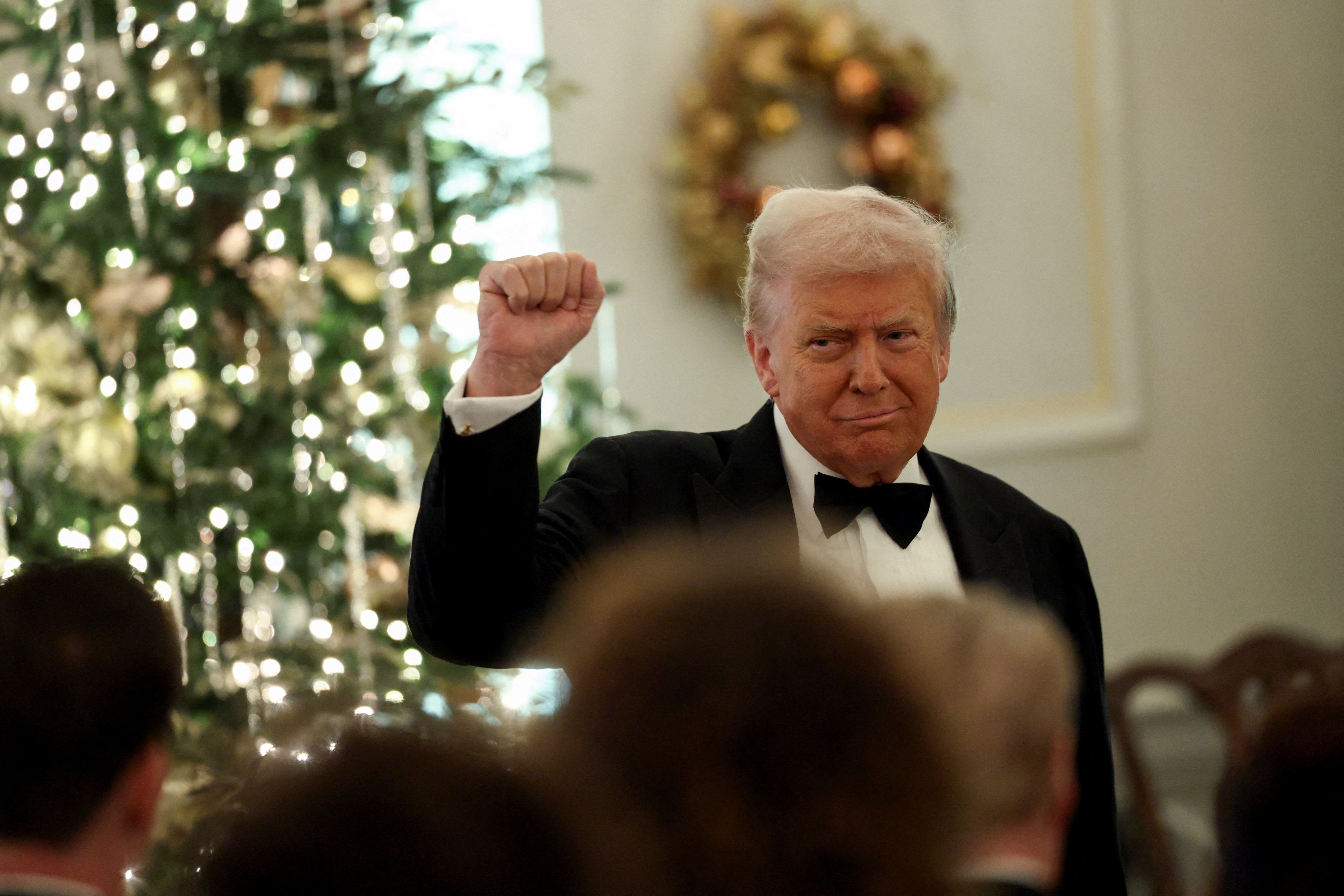 President Trump attends the Kennedy Center Honors medal presentation dinner at the State Department on Saturday.