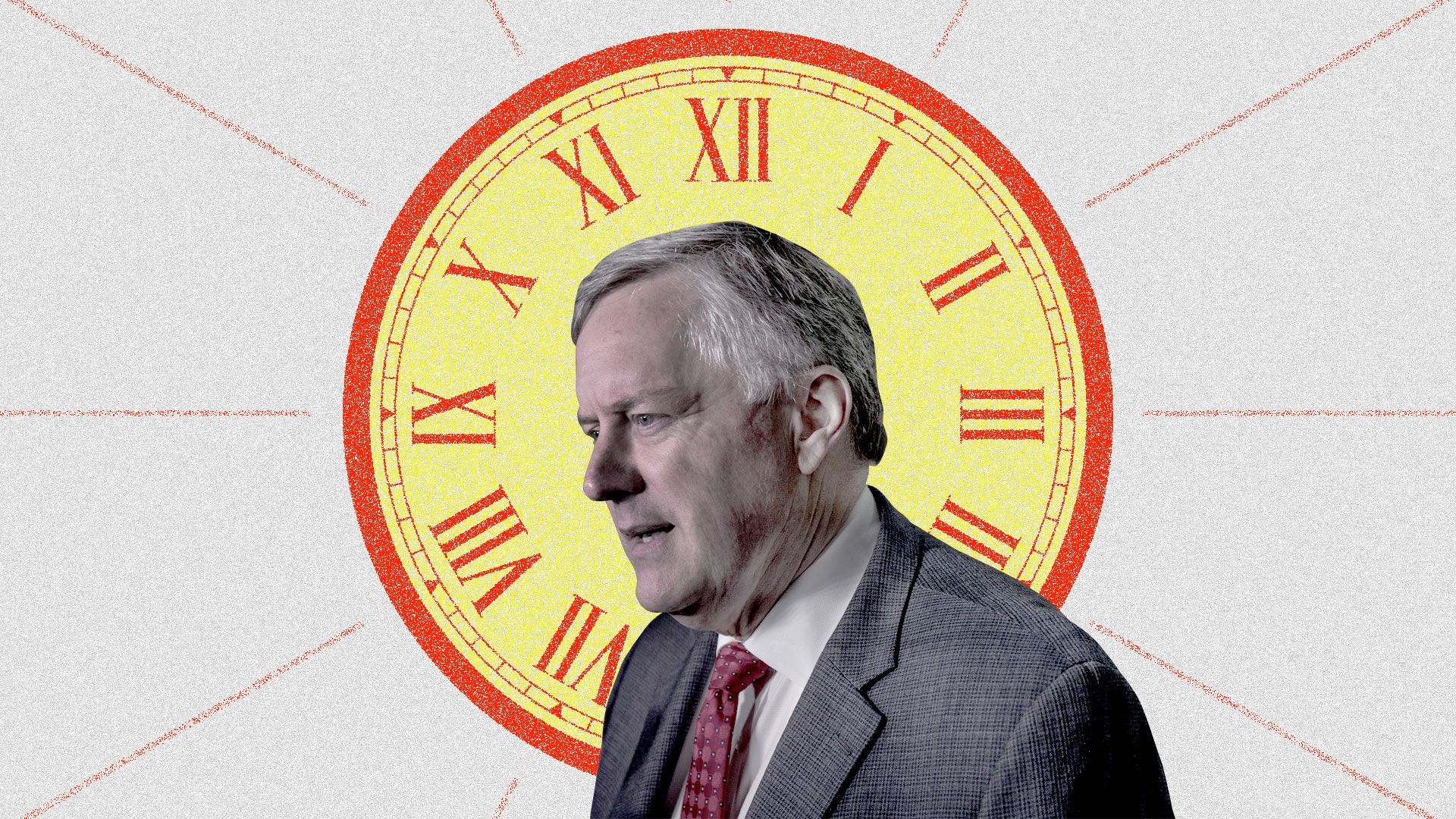 Mark Meadows in front of a giant clock.