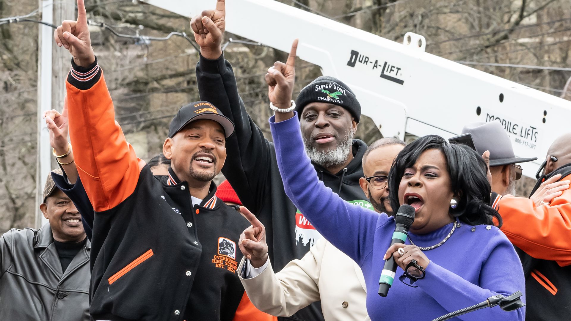 Philly Mayor Of Philadelphia Cherelle Parker with actor Will Smith at the dedication of Will Smith Way