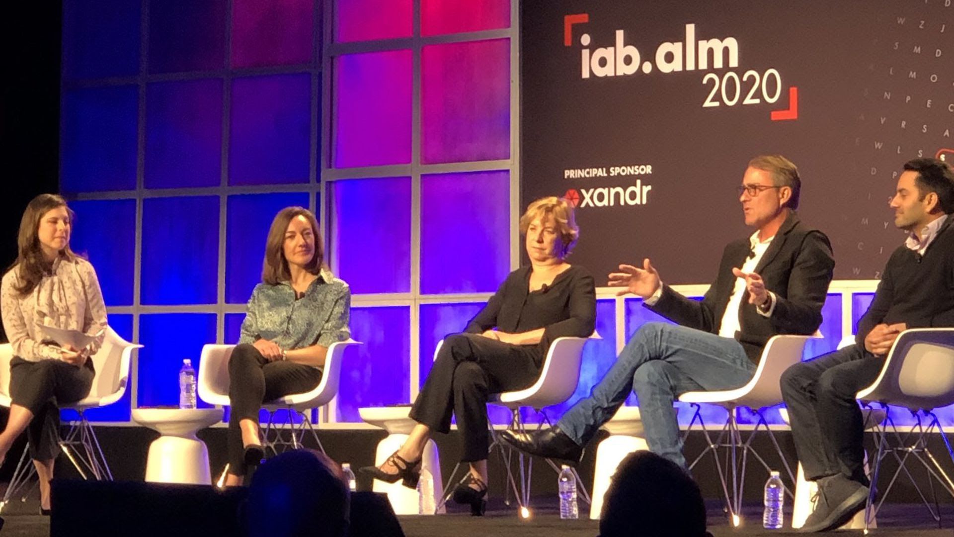 Sara Fischer of Axios, Hazel Baker of Reuters Vivian Schiller of the Aspen Institute, John Battelle of Recount Media and Shiv Singh of Eargo at the Interactive Advertising Bureau (IAB)