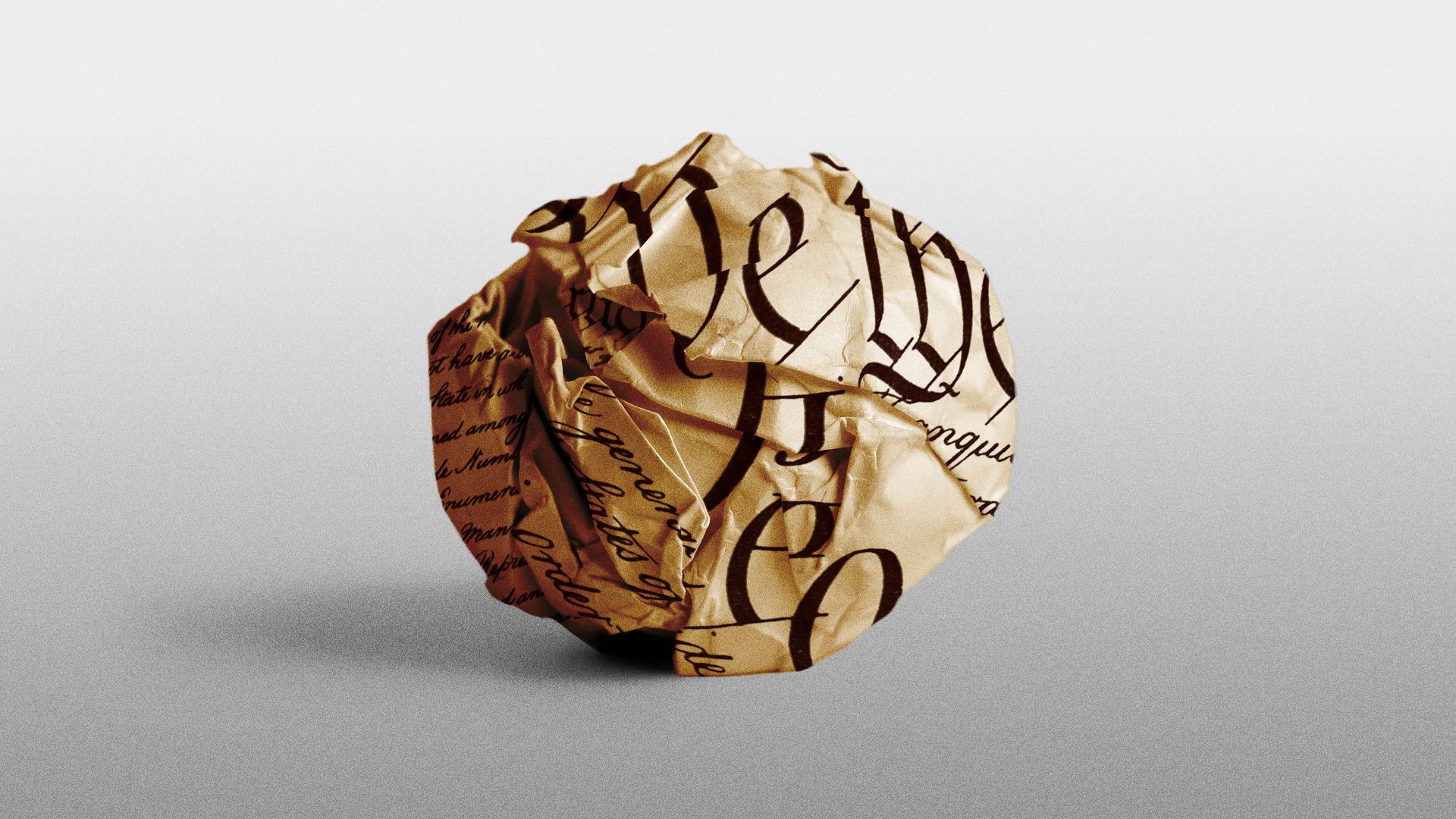 Illustration of a the U.S. Constitution crinkled up into a ball. 