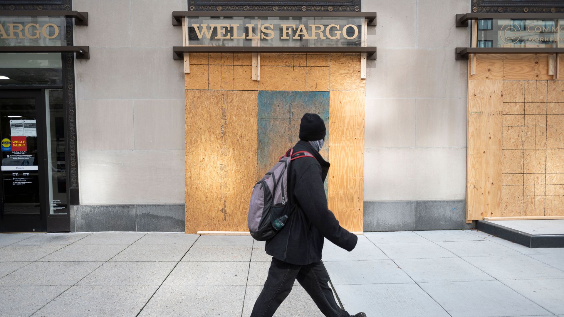 a boarded up well's fargo
