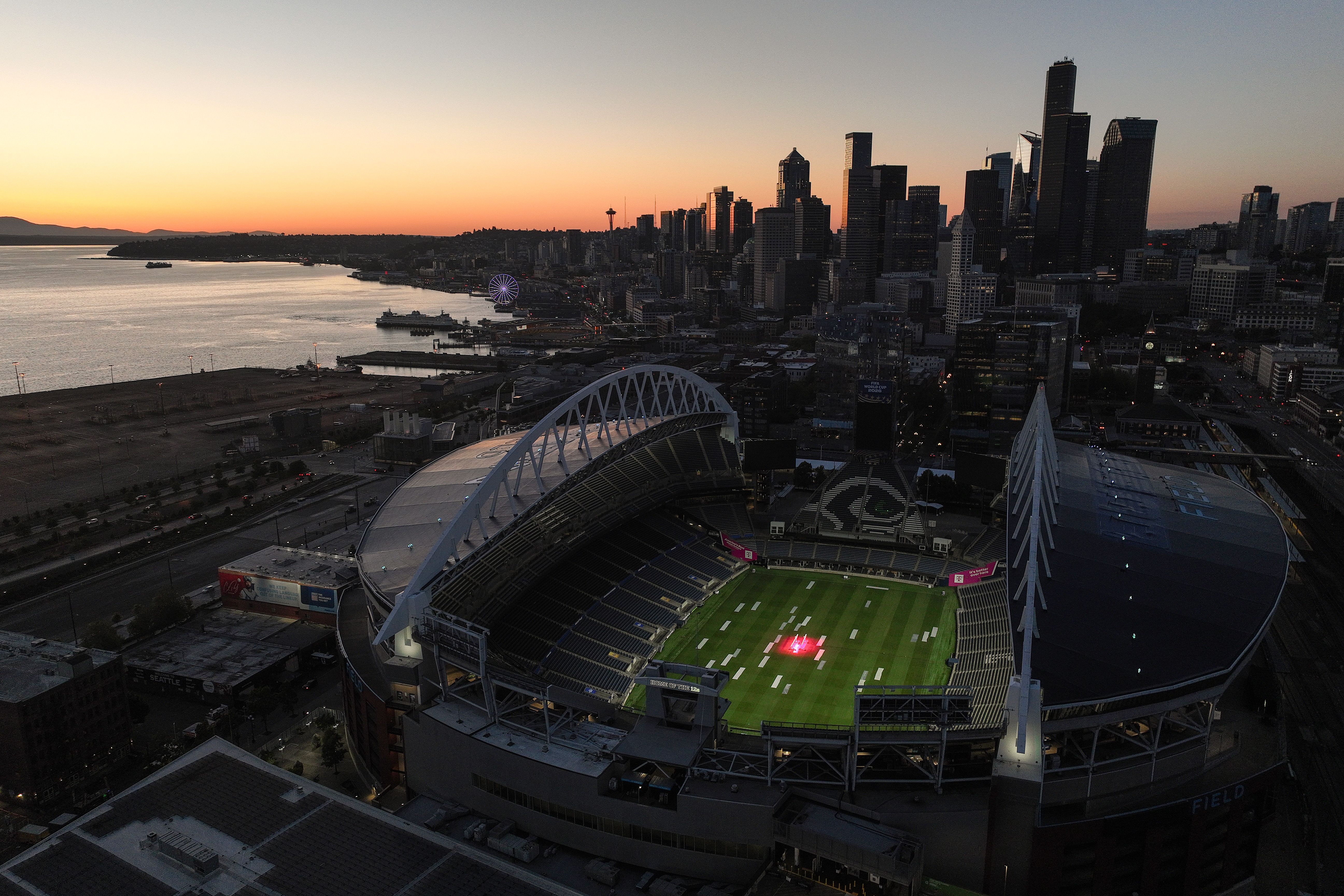 An aerial view of Seattle Stadium, temporarily renamed from Lumen Field, ahead of the 2026 World Cup. Photo: Steph Chambers/Getty Images