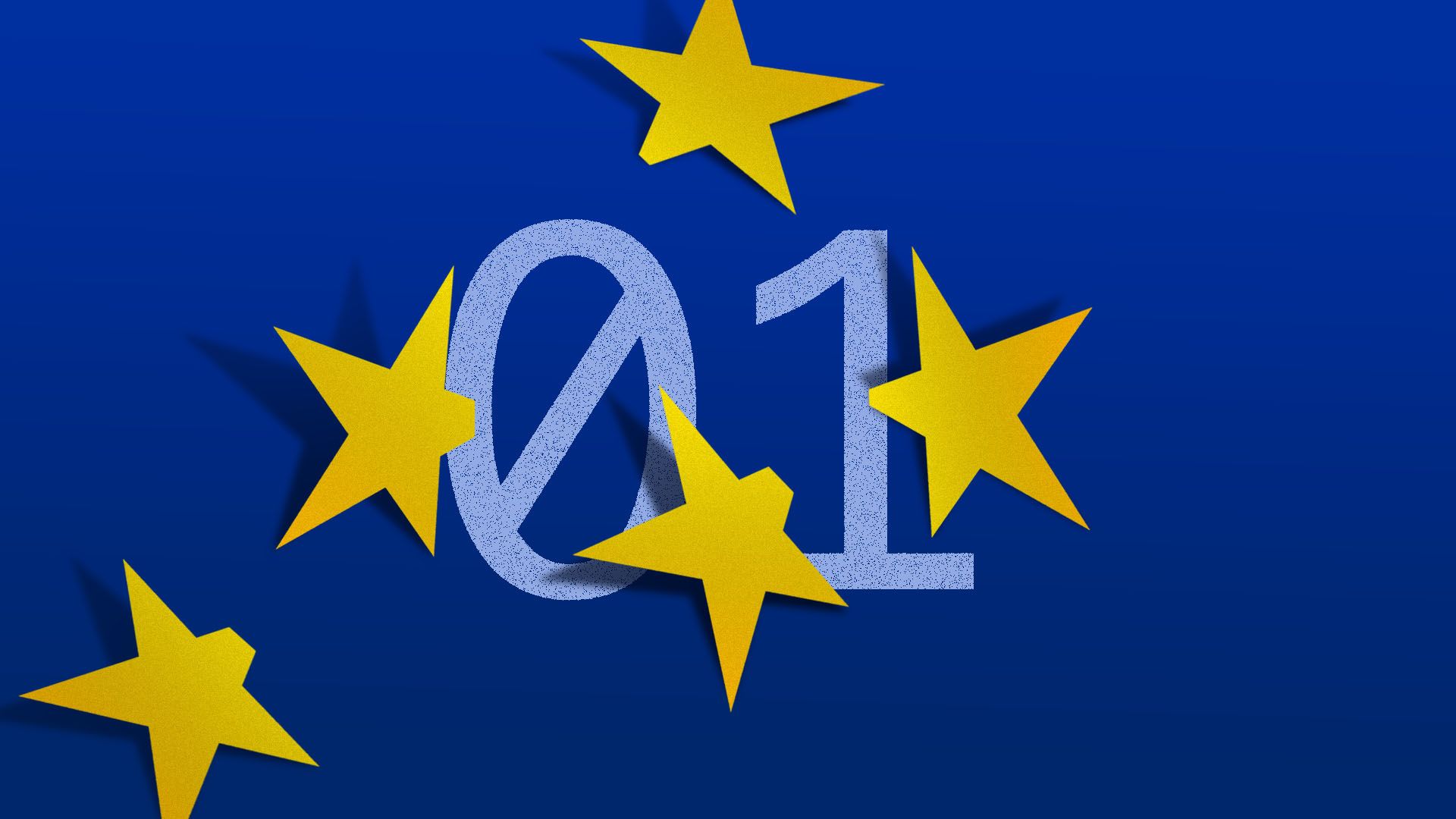 Illustration of binary code impaled with EU stars