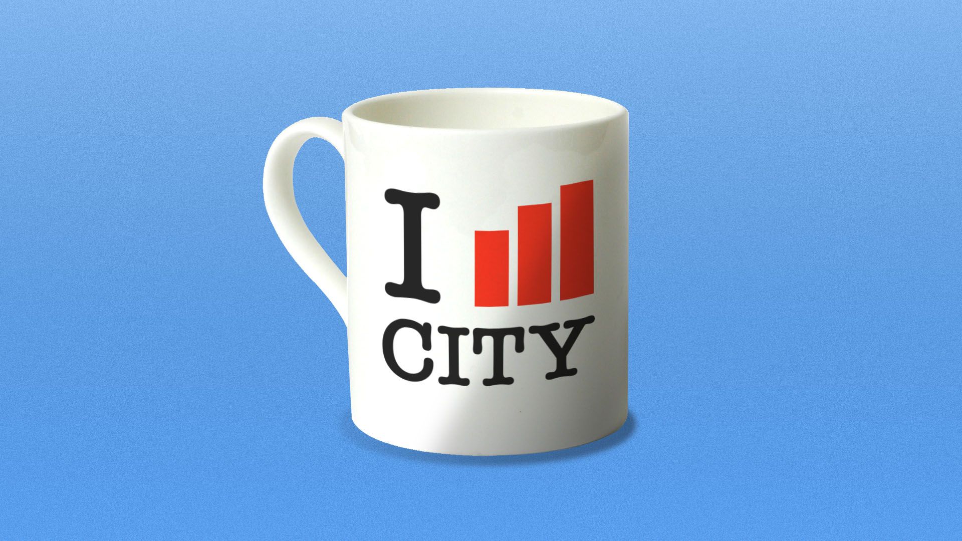 Illustration of an iconic "I heart city" mug with a bar graph in place of the heart