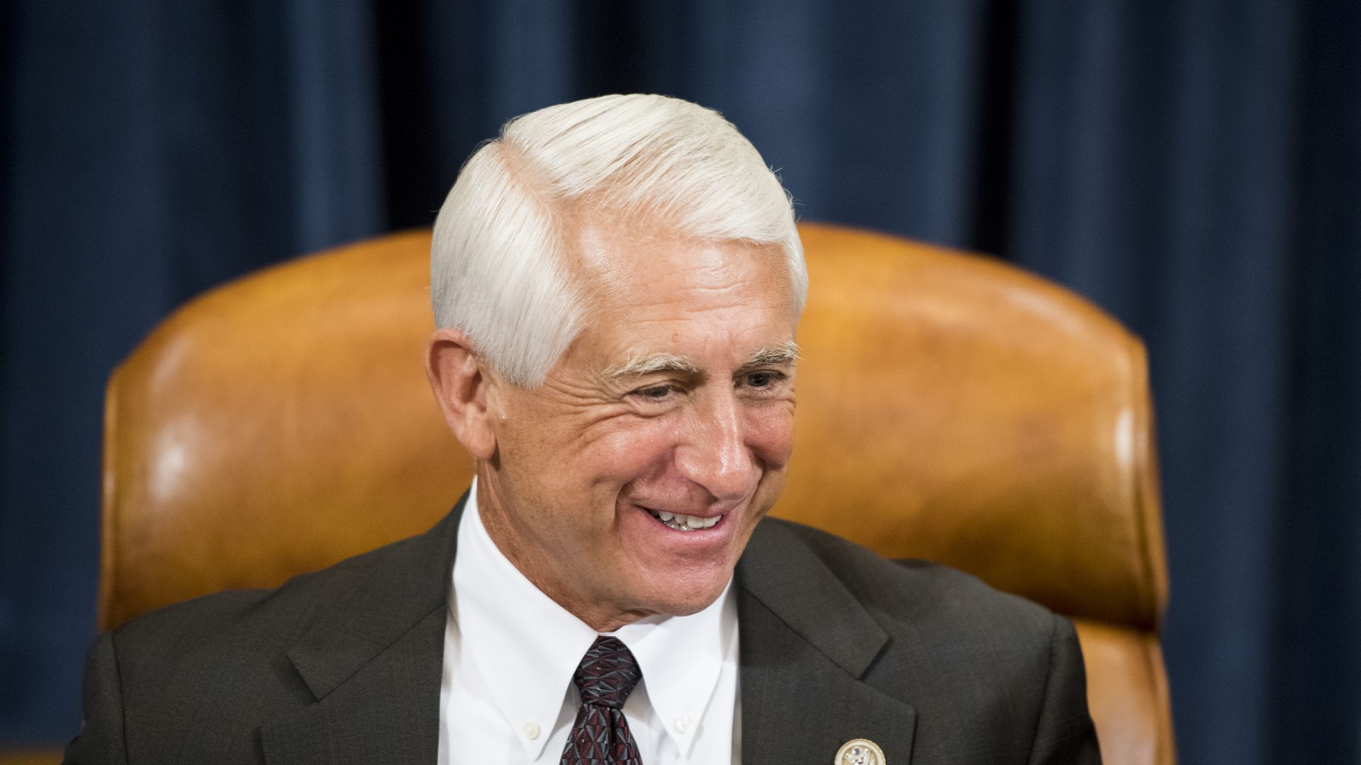 Image of silver-haired politician smiling. 
