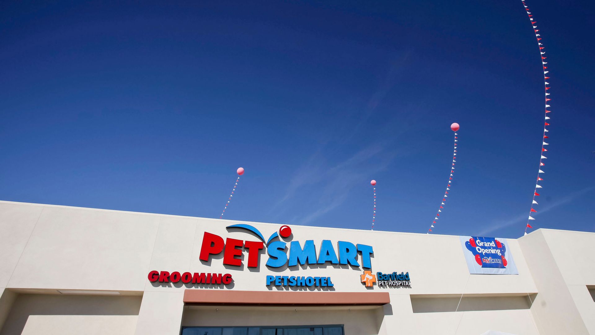 PetSmart store with balloons in the air.