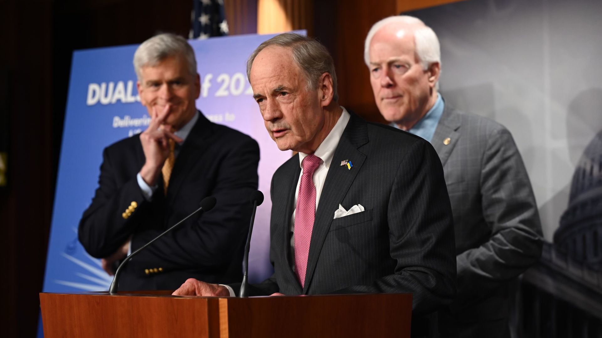 Senators give a press conference on their dual-eligibles bill (Photo credit: Senate Photographers Association).