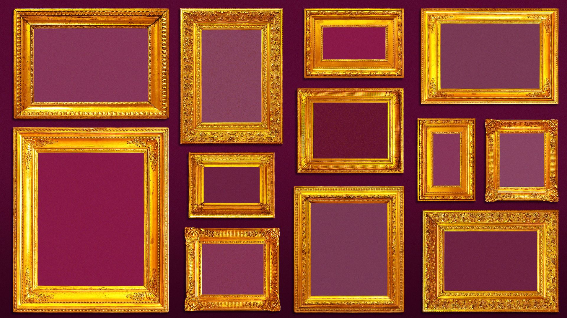 Illustration of a several frames arranged galley wall style.