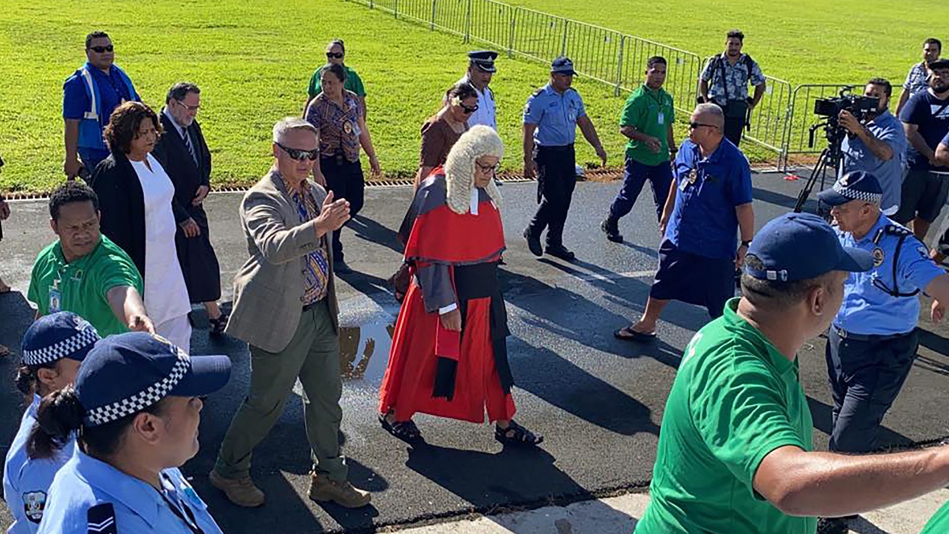 Chief Justice Satiu Simativa Perese arrives at parliament in Apia on May 24, 2021, as he and Samoa's prime minister-elect Fiame Naomi Mata'afa were locked out of the Pacific nation's parliament