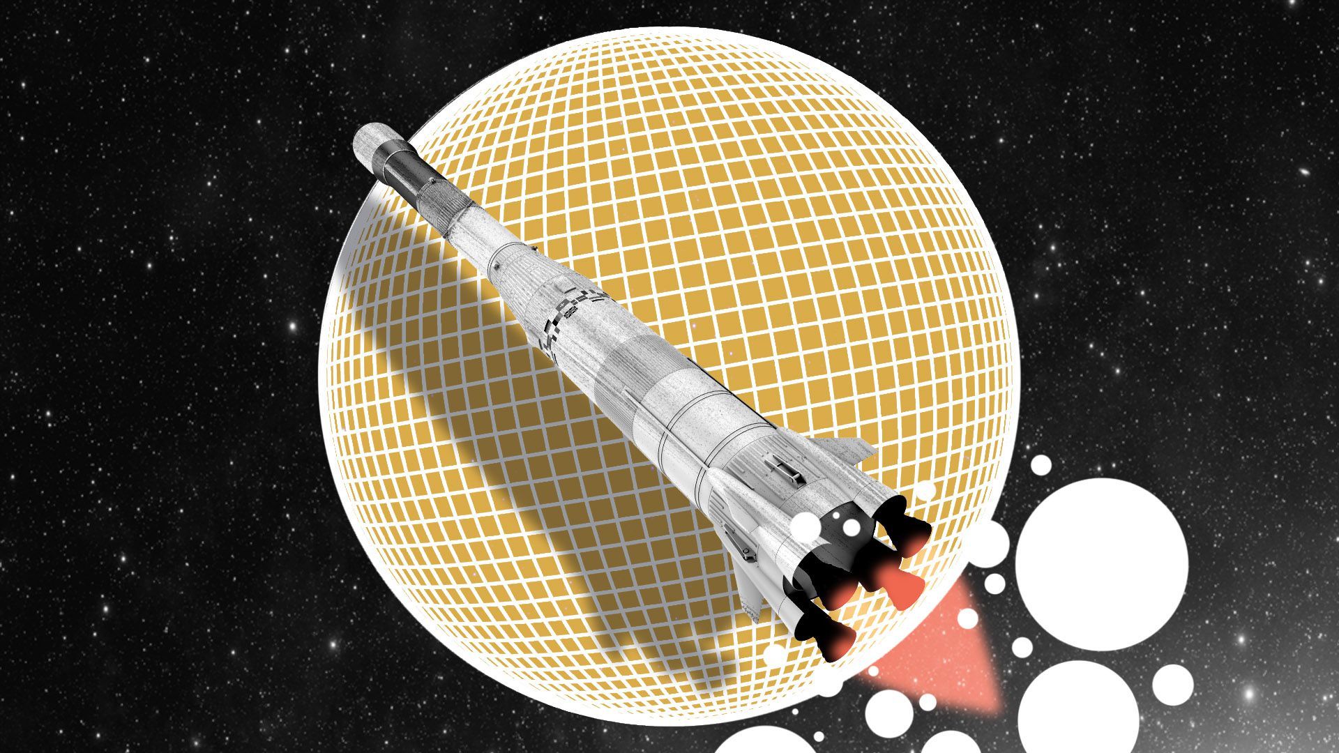 Illustration of a globe with a rocket ship in front of it