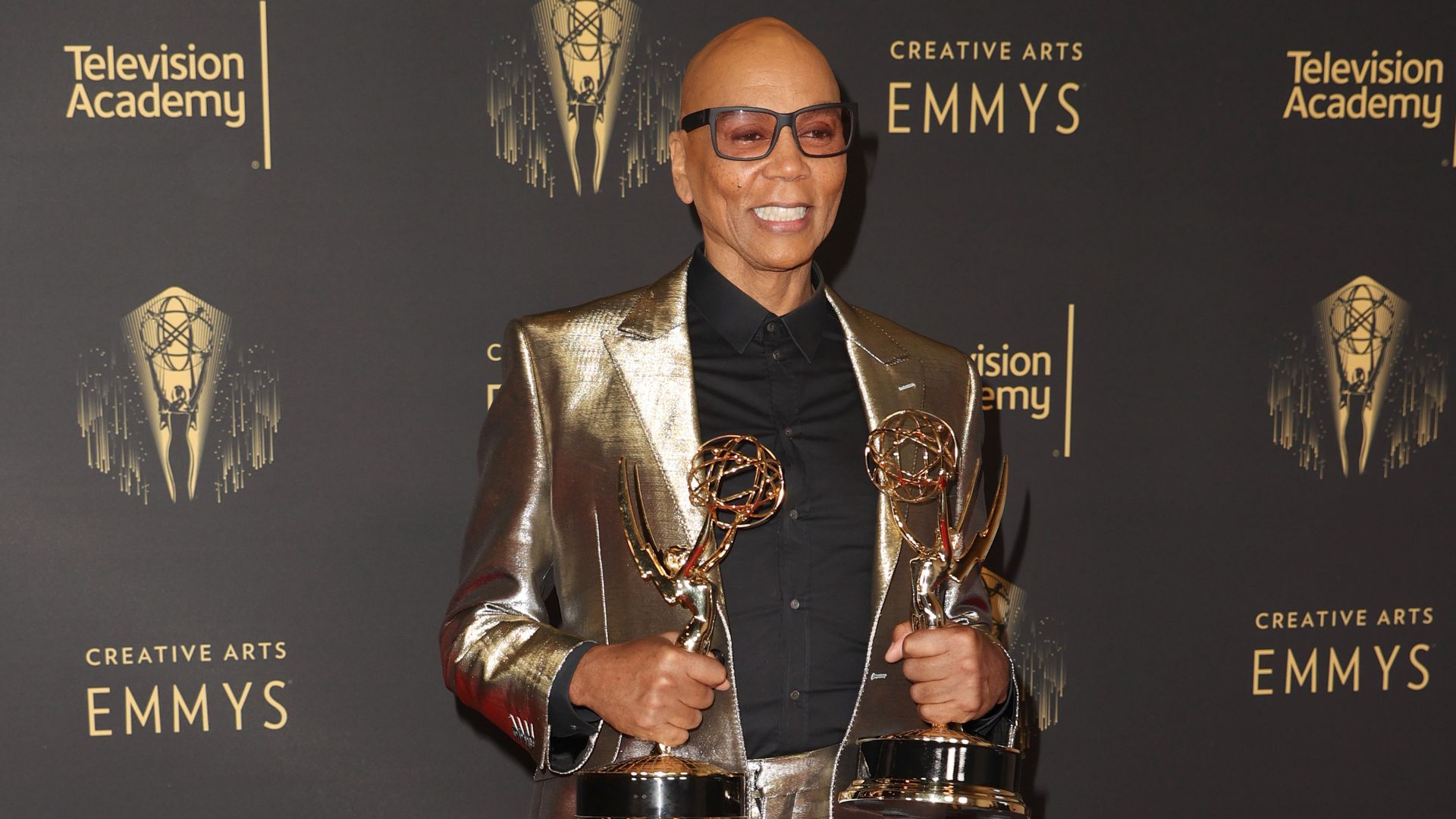 RuPaul with his two Emmy Awards in Los Angeles on Sunday