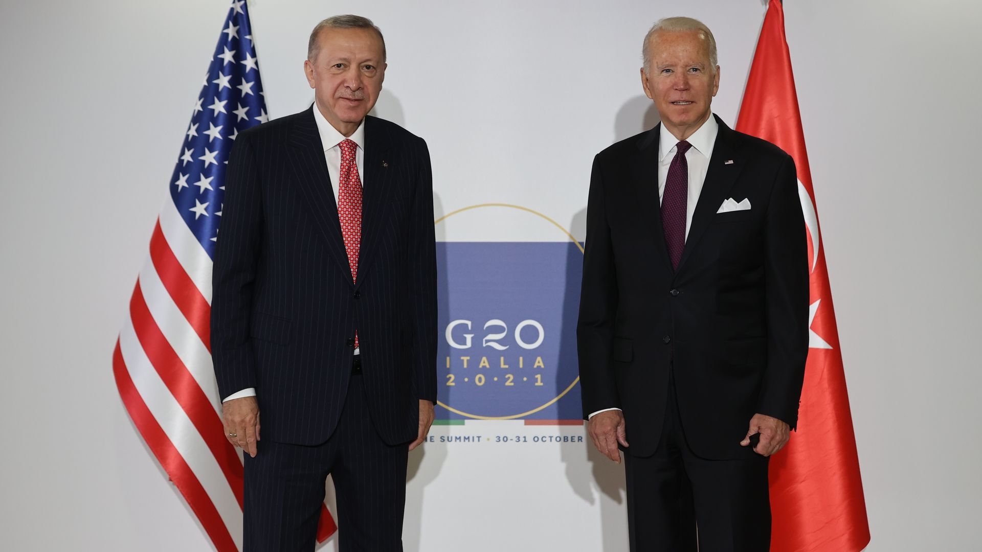 Turkish President Recep Tayyip Erdogan and President Joe Biden on Oct. 31.