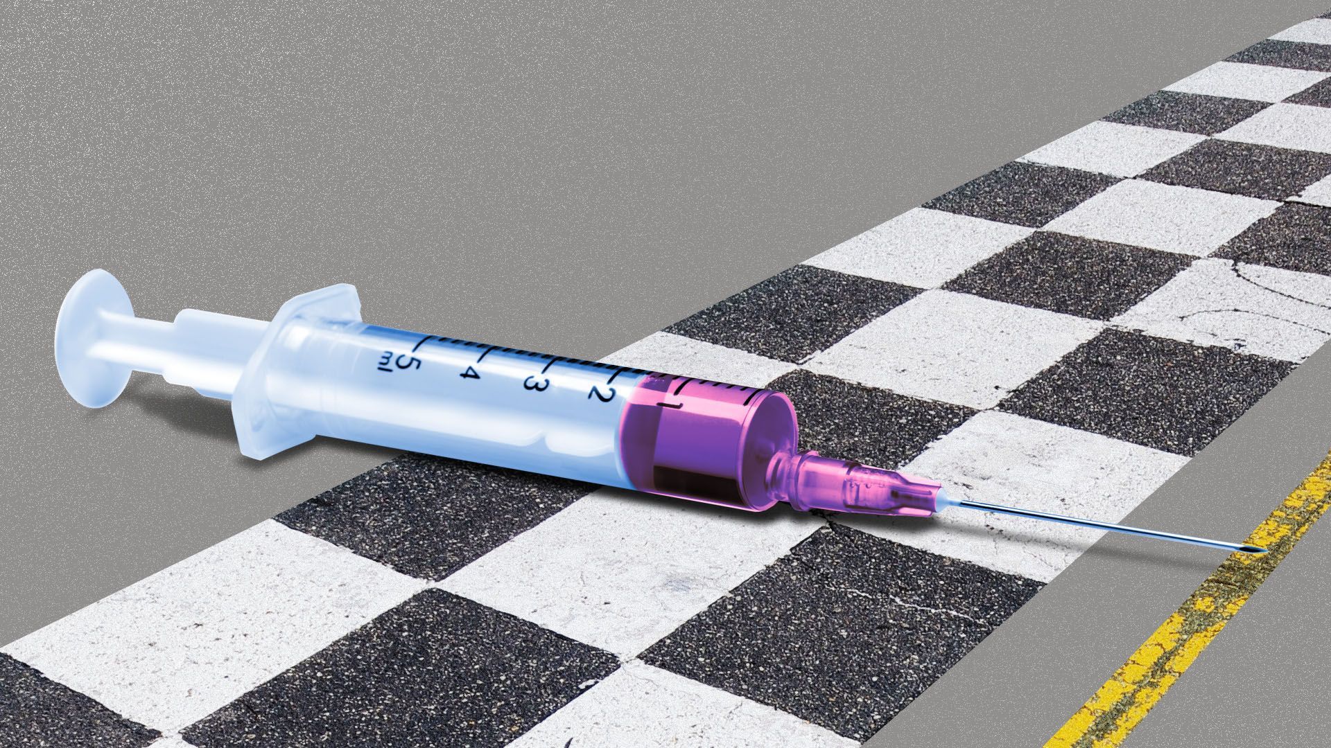 Illustration of a syringe at a racing start line